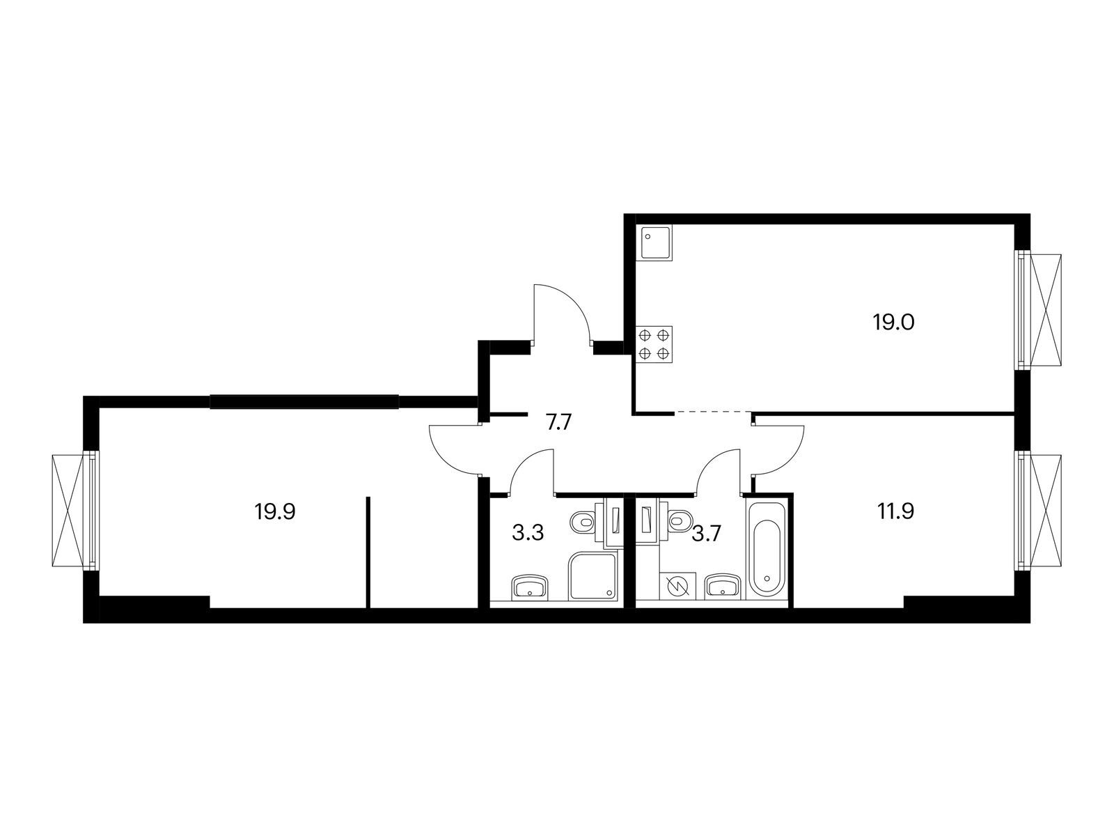 2-комнатная квартира, 65.5 кв.м, Кольская 8