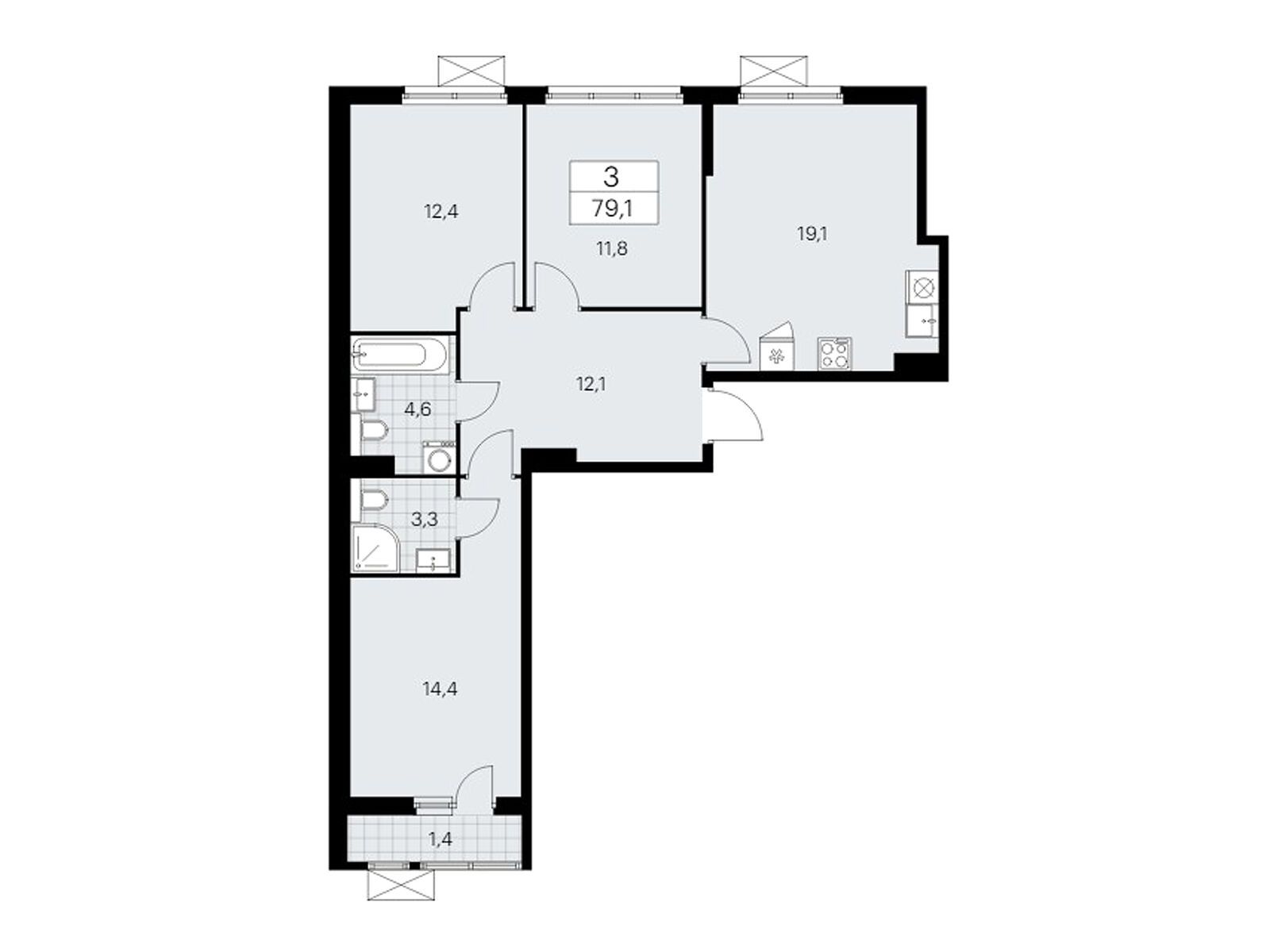 3-комнатная, 79.1 м2, ЖК «Бунинские Кварталы»