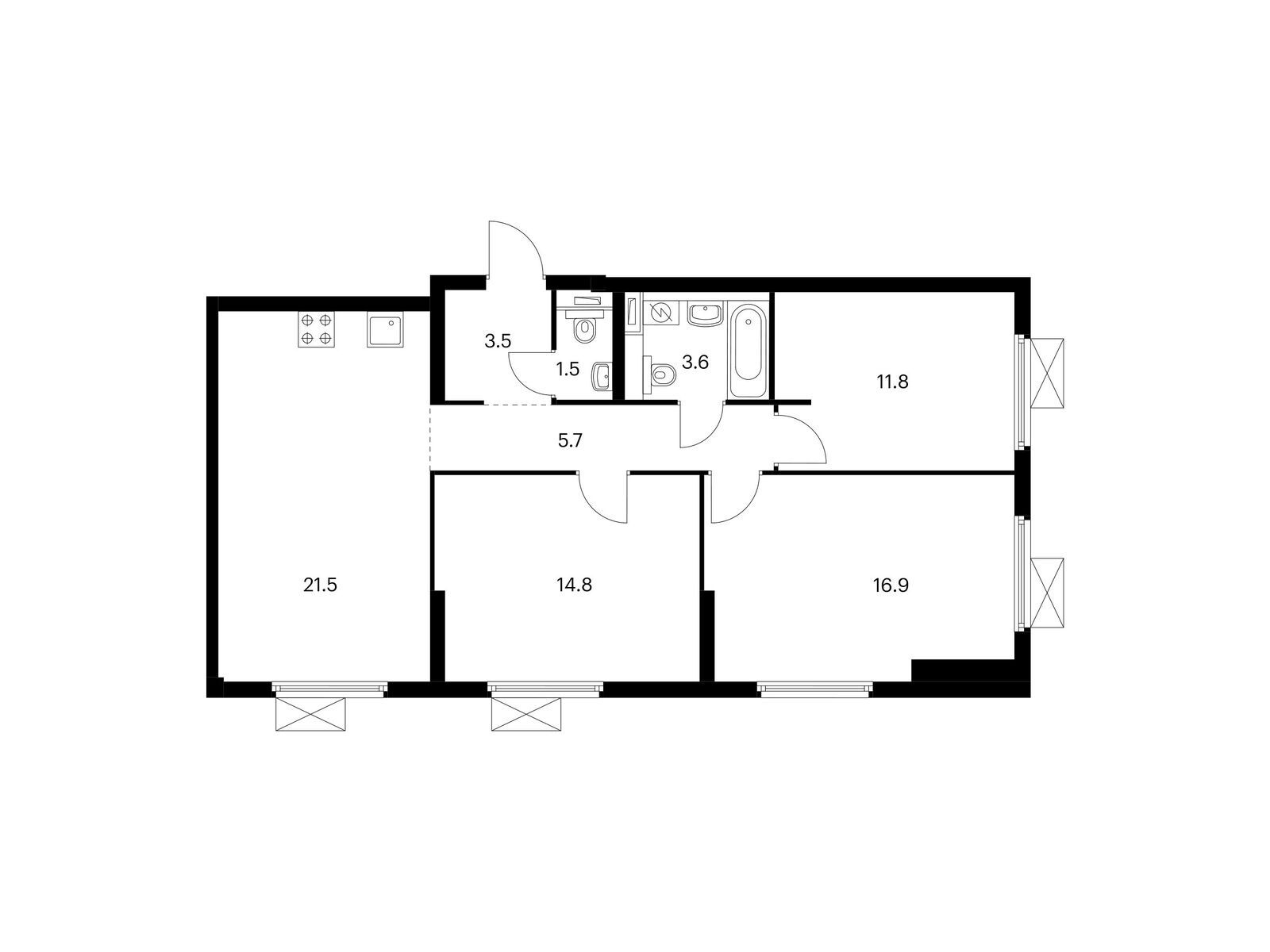 3-комнатная квартира, 79.3 кв.м, Михайловский парк