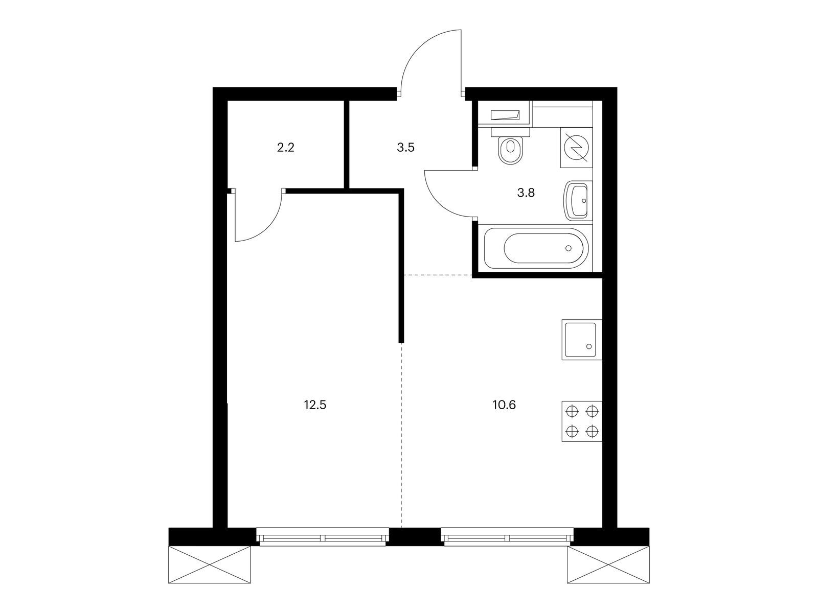 1-комнатная квартира, 32.6 кв.м, Большая Академическая 85