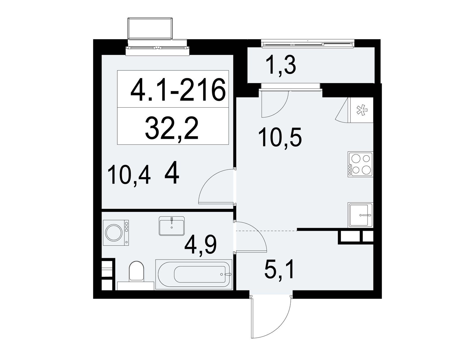 1-комнатная, 32.2 м2, ЖК «Южные сады» 1-комнатная, 32.2 м2, ЖК «Южные сады»