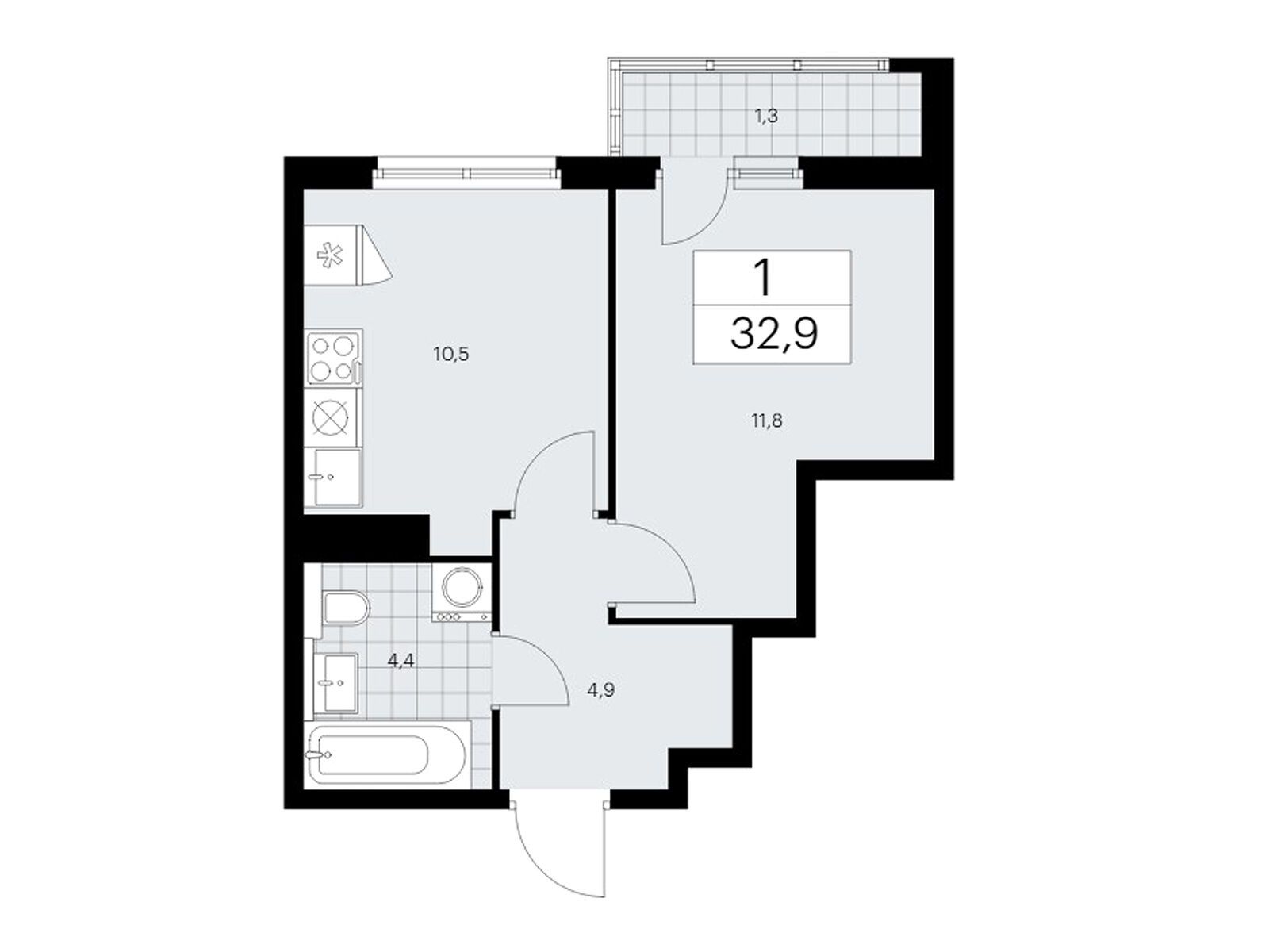 1-комнатная квартира, 32.9 кв.м, ЖК «Бунинские Кварталы» 1-комнатная квартира, 32.9 кв.м, ЖК «Бунинские Кварталы»