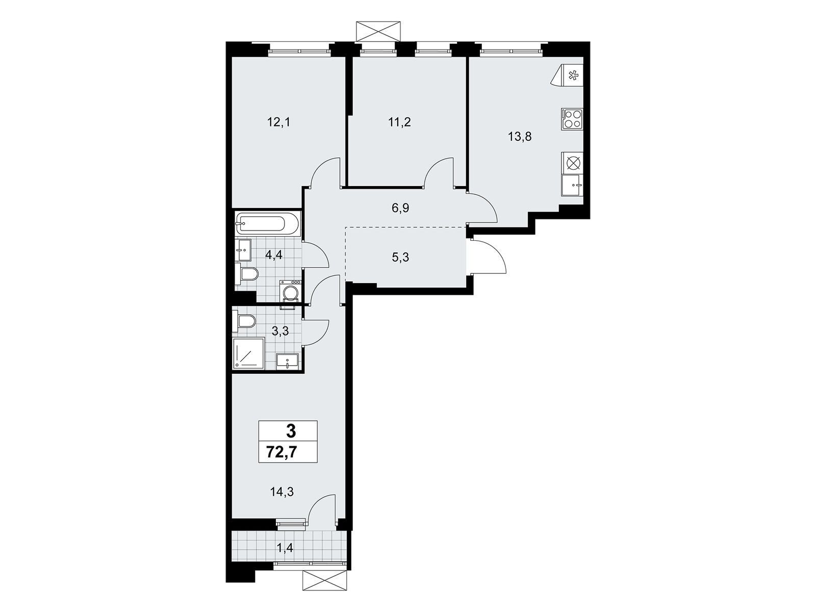 3-комнатная, 72.7 м2, ЖК «Прокшино» 3-комнатная, 72.7 м2, ЖК «Прокшино»