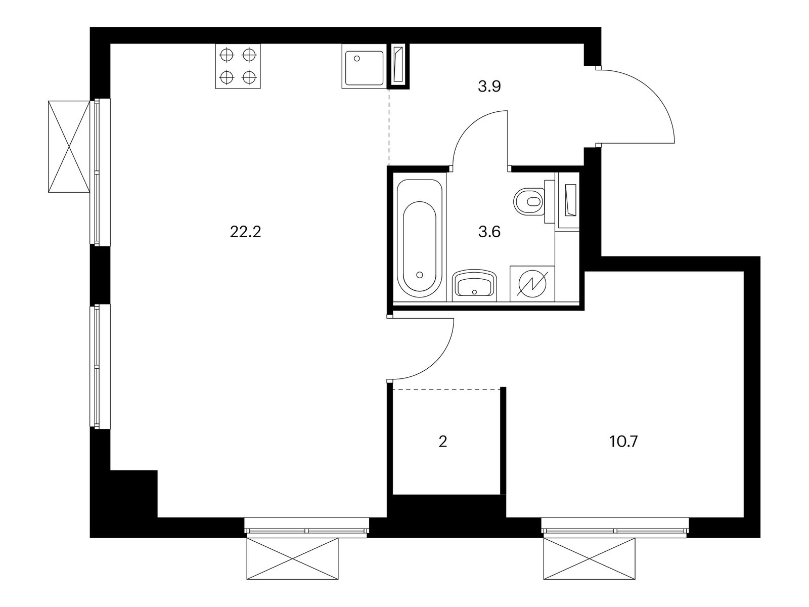 1-комнатная квартира, 42.4 кв.м, Большая Очаковская 2