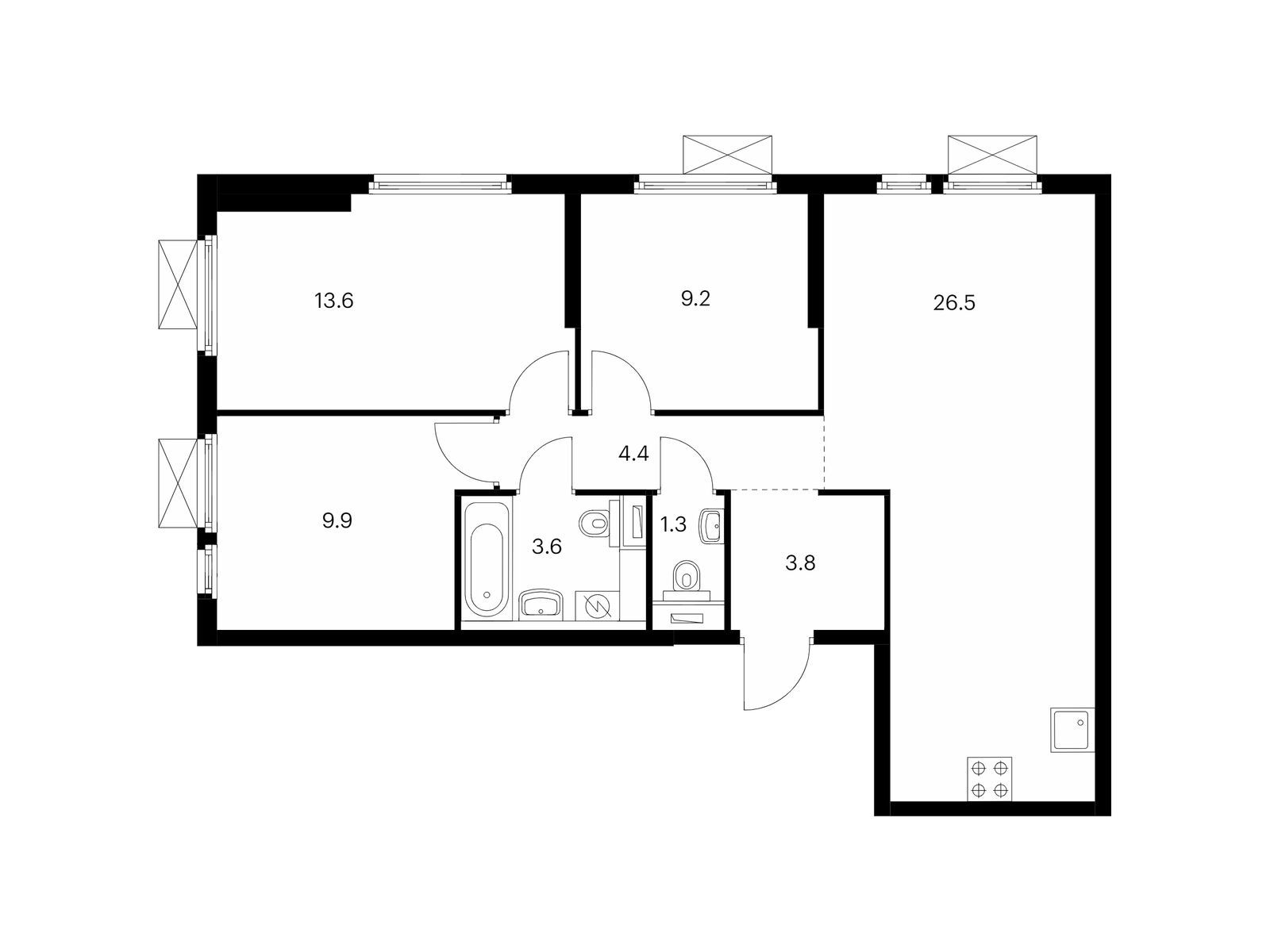 3-комнатная квартира, 72.3 кв.м, Митинский лес