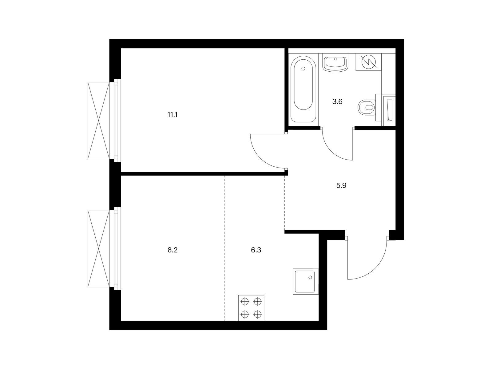 1-комнатная квартира, 35.1 кв.м, Кольская 8