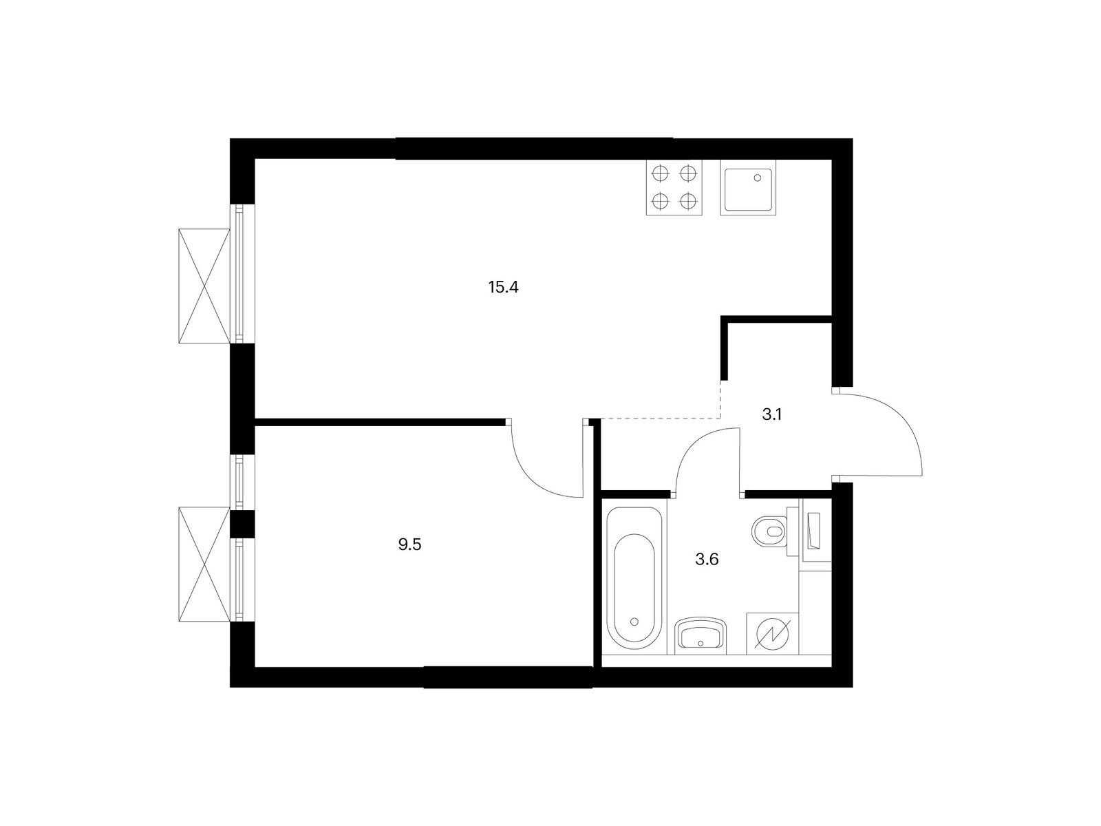 1-комнатная квартира, 31.6 кв.м, Кузьминский лес