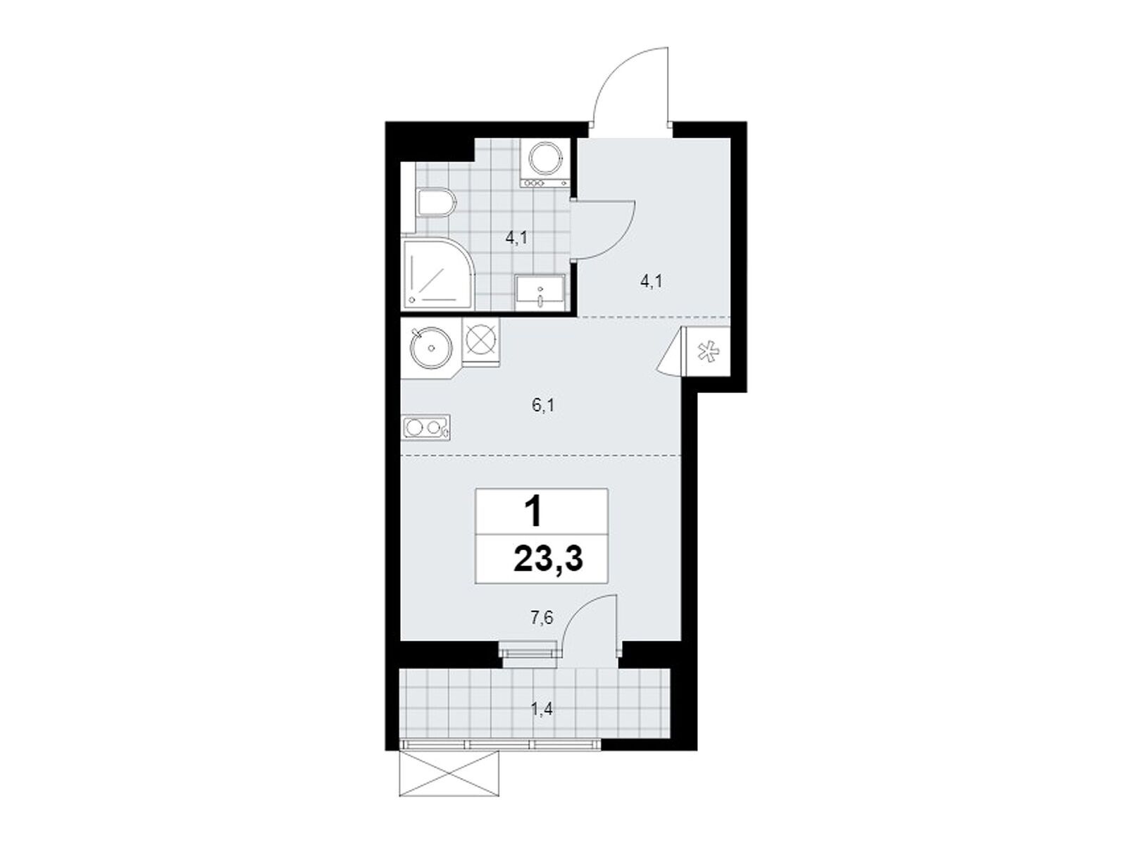 студия, 23.4 м², 16 этаж из 17, ЖК «Бунинские Кварталы»