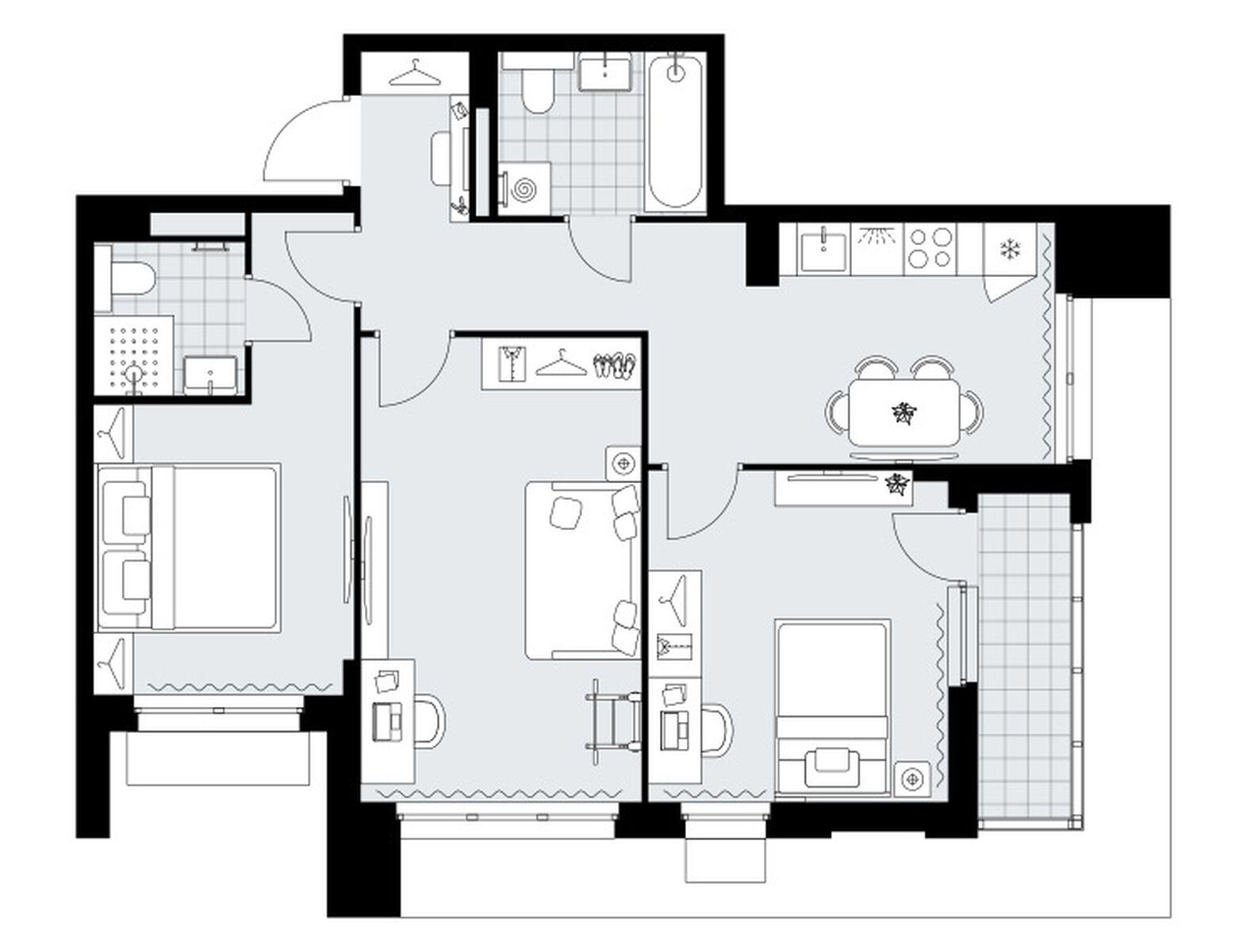 3-комнатная, 68.4 м², 18 этаж из 15, ЖК «Деснаречье» 3-комнатная, 68.4 м², 18 этаж из 15, ЖК «Деснаречье»
