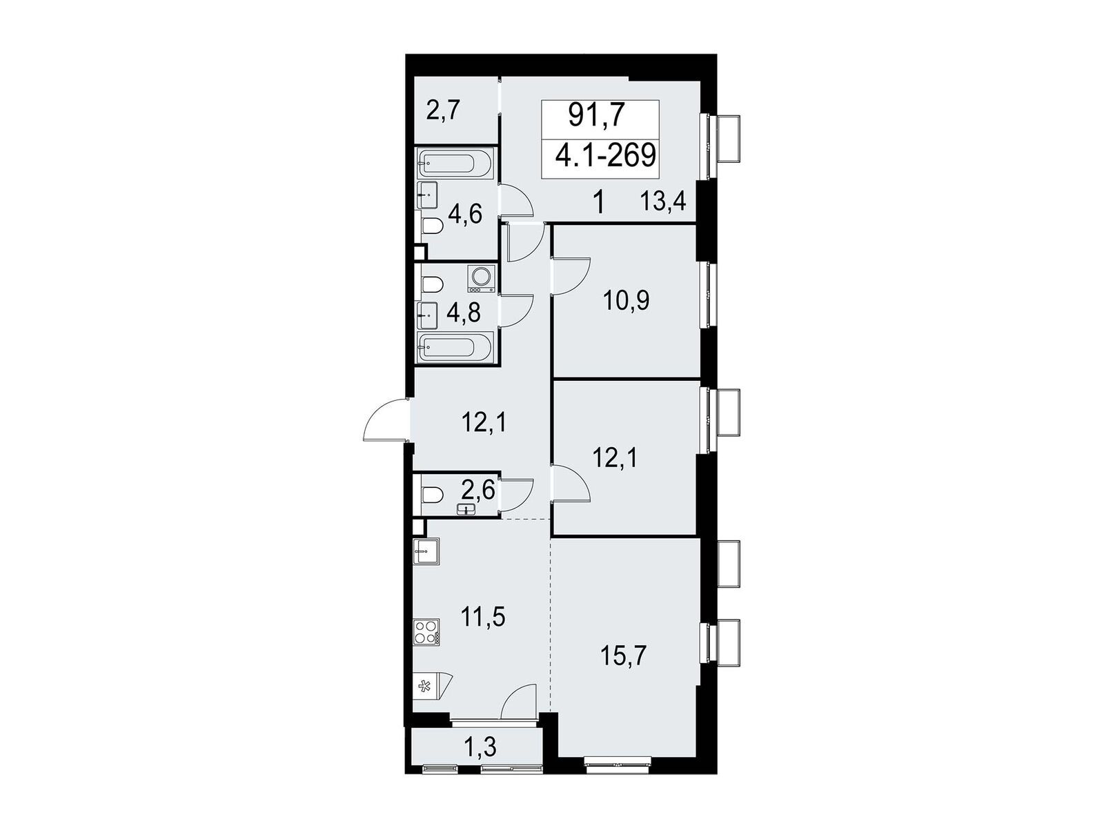 4-комнатная квартира, 92 кв.м, ЖК «Южные сады»