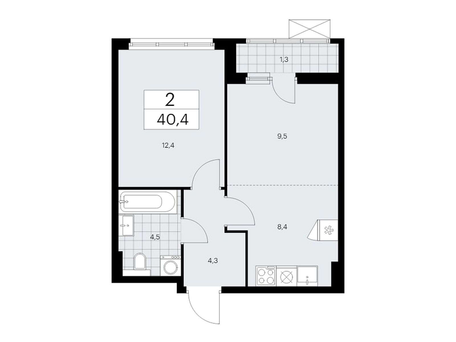 2-комнатная, 40.4 м2, ЖК «Бунинские Кварталы»