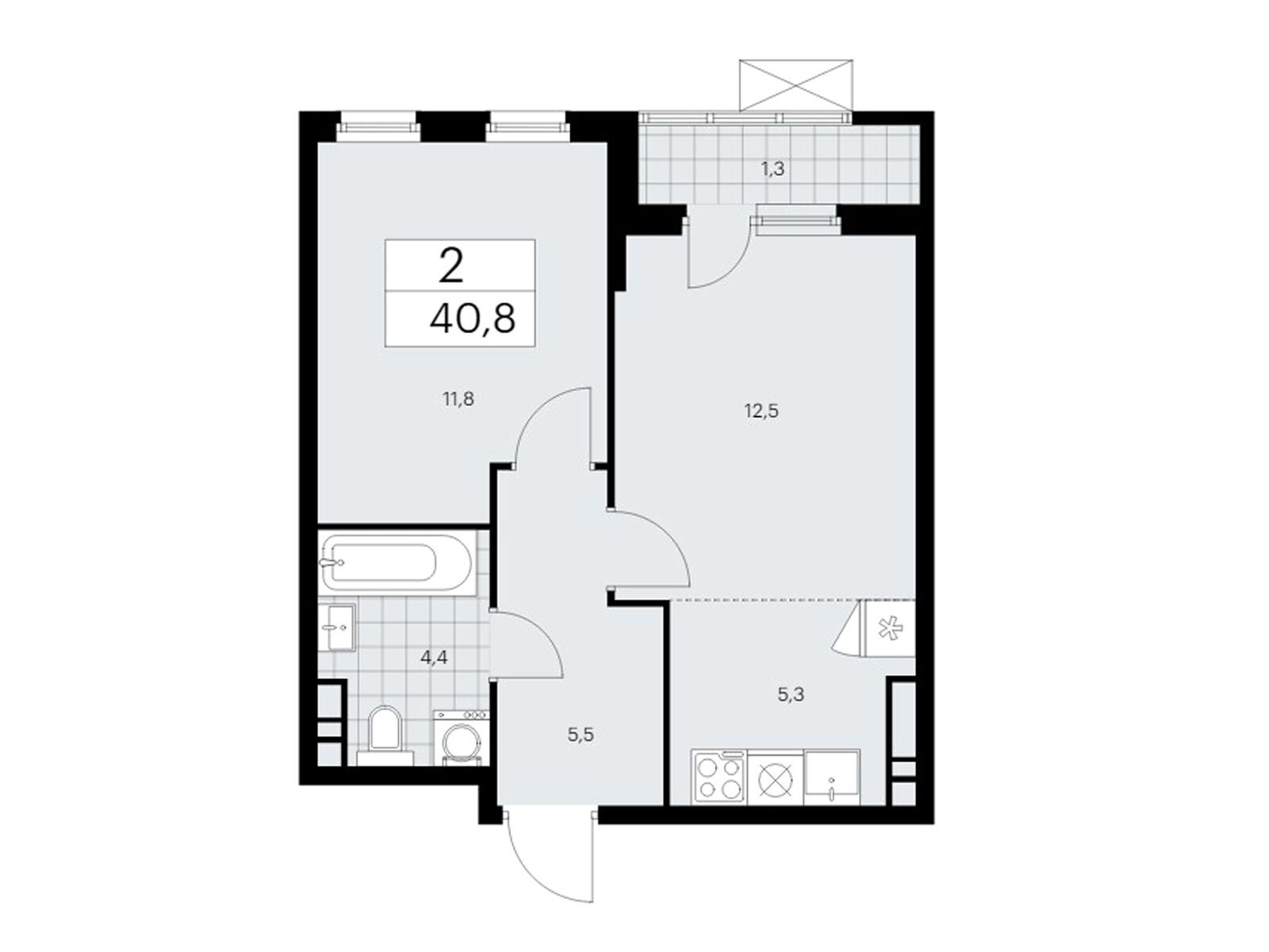 2-комнатная, 40.8 м2, ЖК «Прокшино»