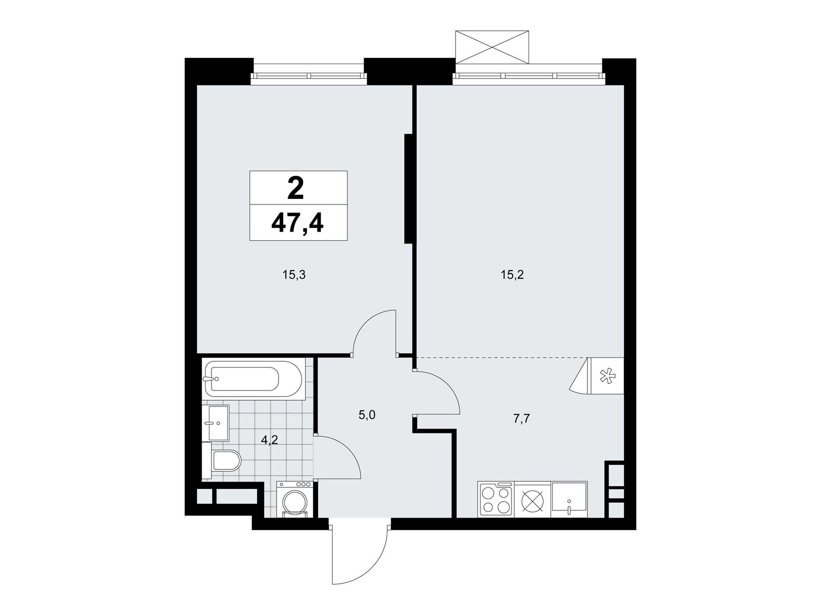 2-комнатная, 47.4 м2, ЖК «Прокшино» 2-комнатная, 47.4 м2, ЖК «Прокшино»