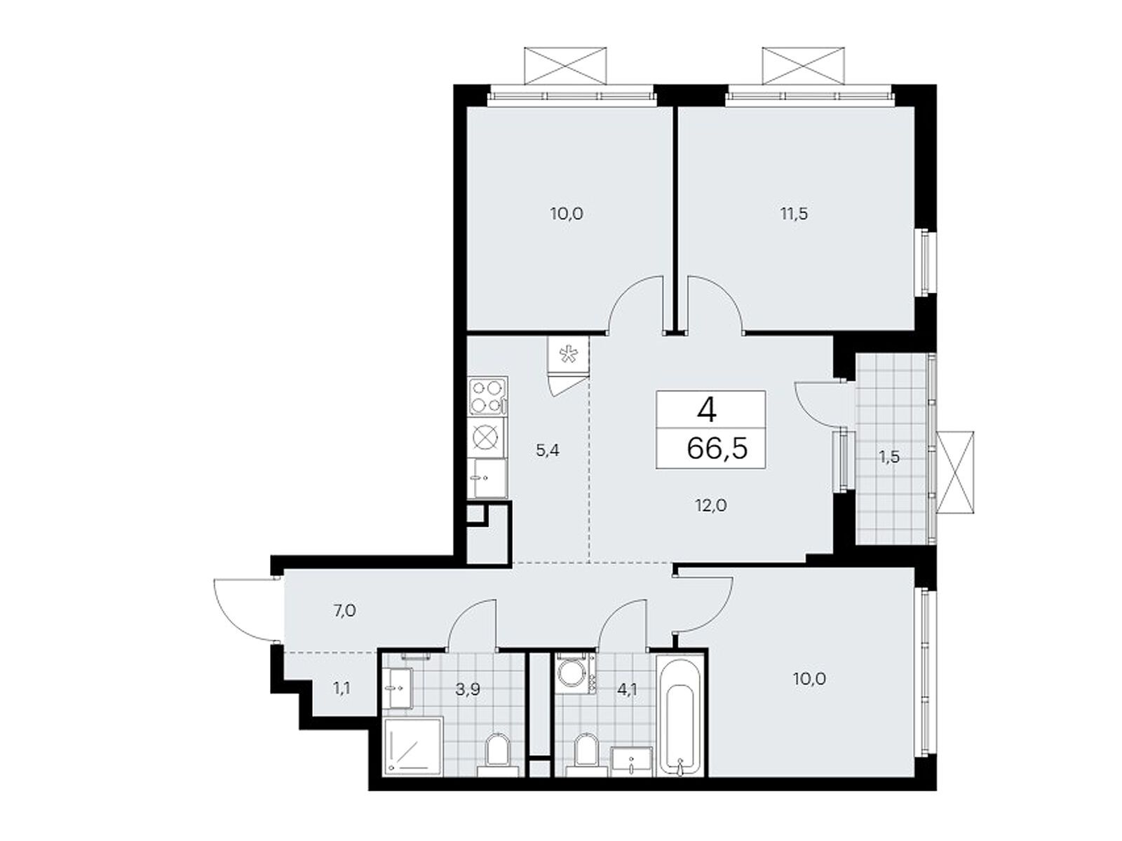 4-комнатная квартира, 66.5 кв.м, ЖК «Прокшино» 4-комнатная квартира, 66.5 кв.м, ЖК «Прокшино»