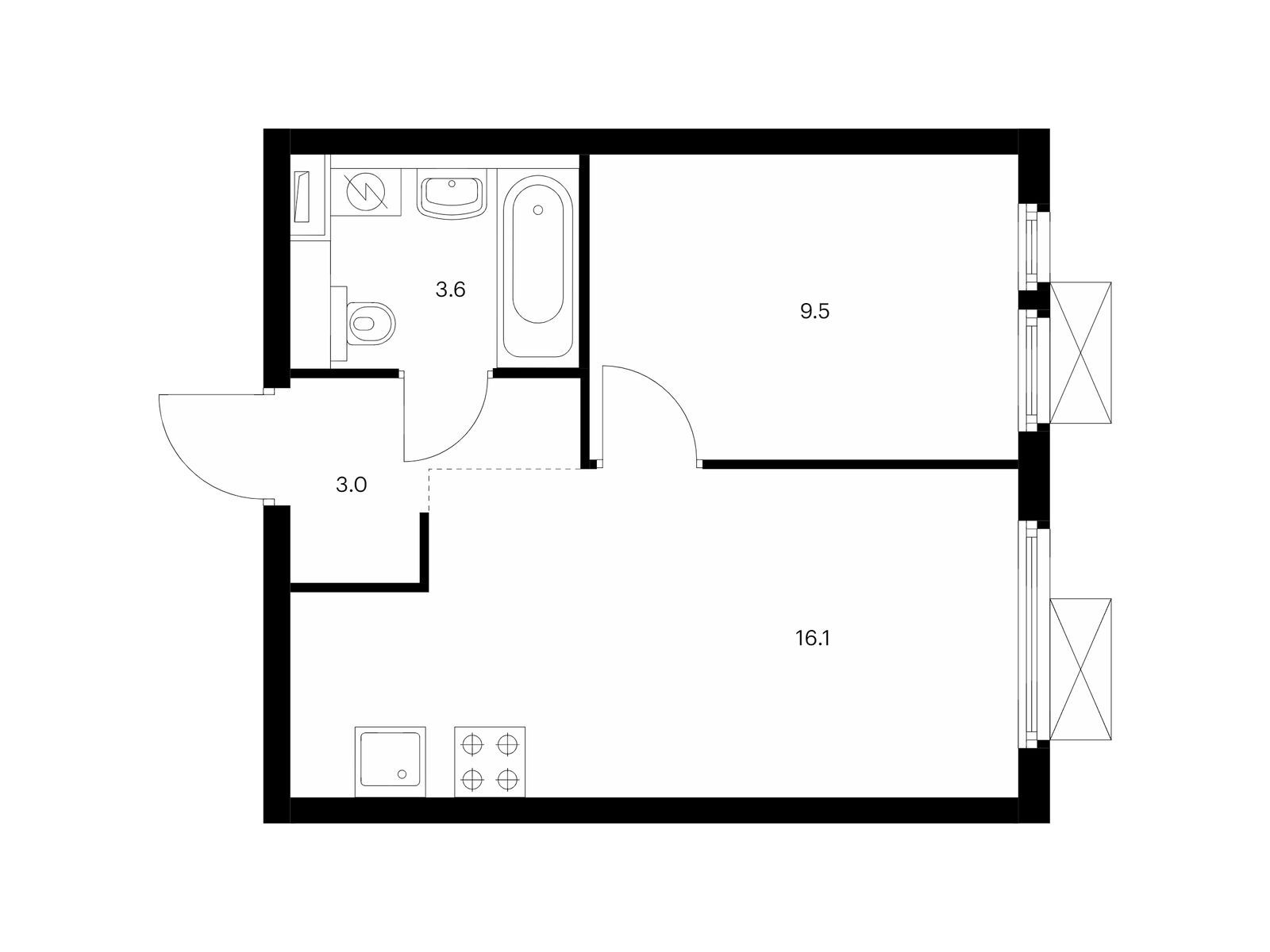 1-комнатная квартира, 32.2 кв.м, Митинский лес