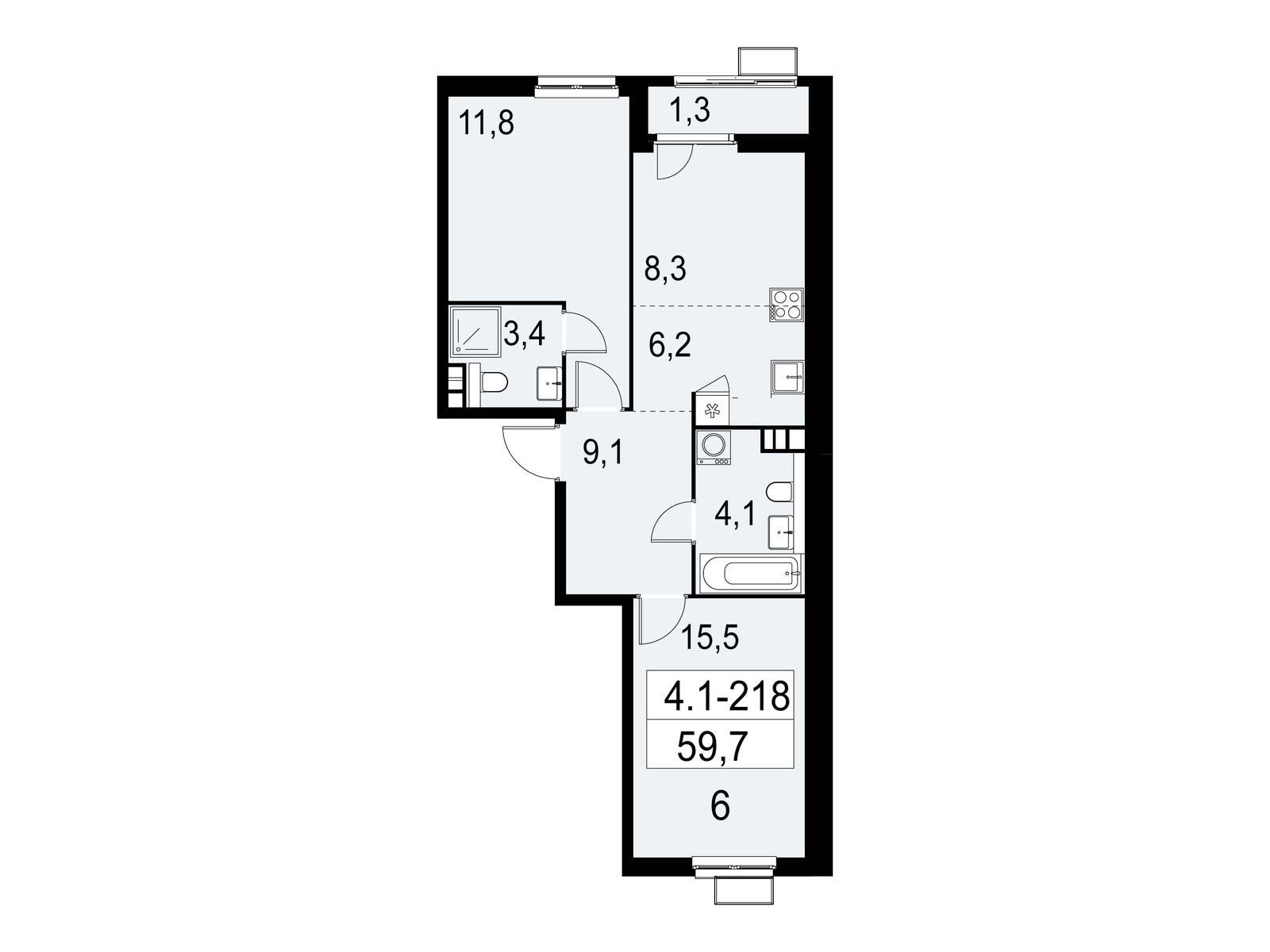 3-комнатная, 59.7 м2, ЖК «Южные сады» 3-комнатная, 59.7 м2, ЖК «Южные сады»