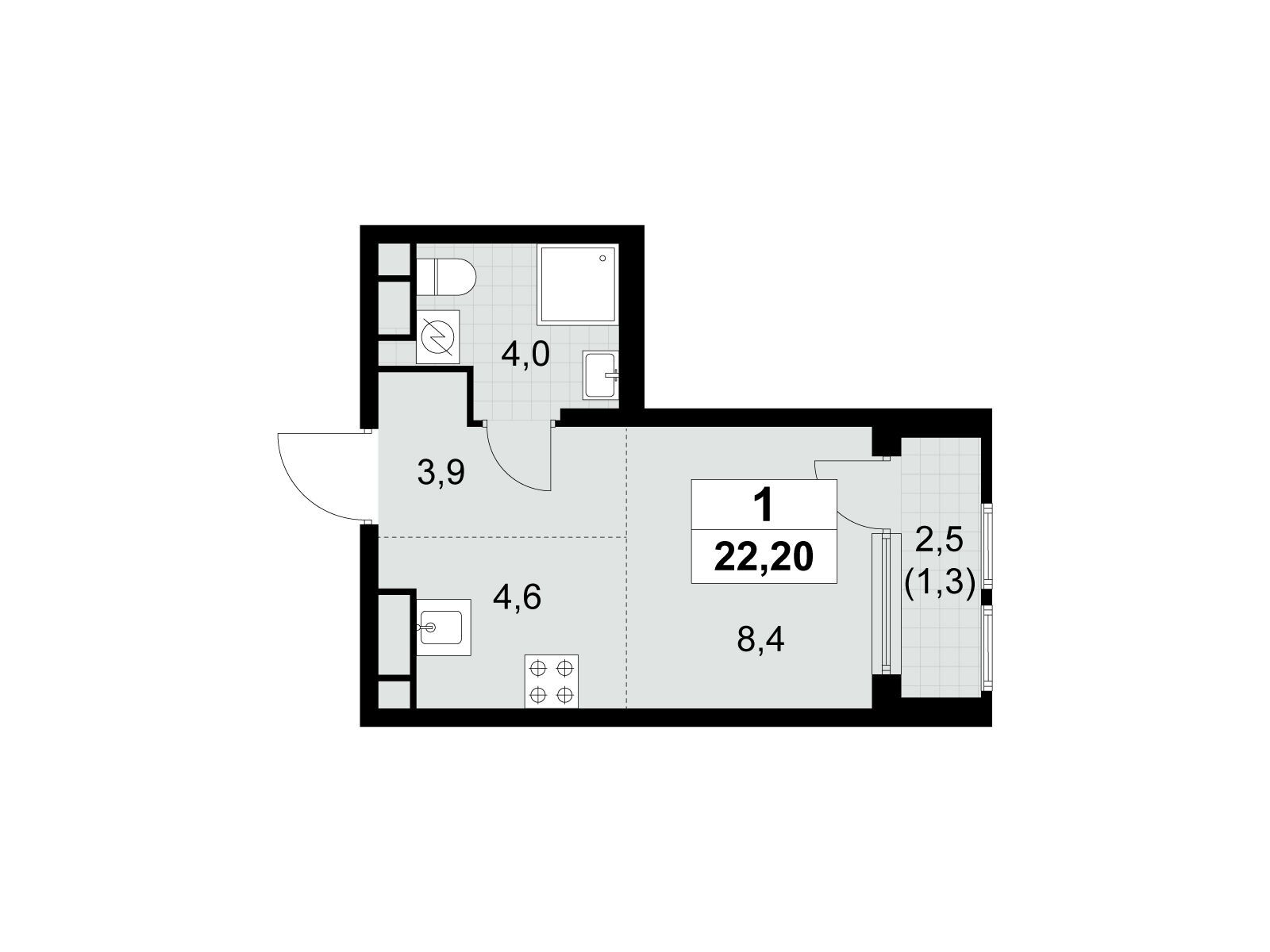 22.2 кв.м, ЖК «Южные сады» 22.2 кв.м, ЖК «Южные сады»