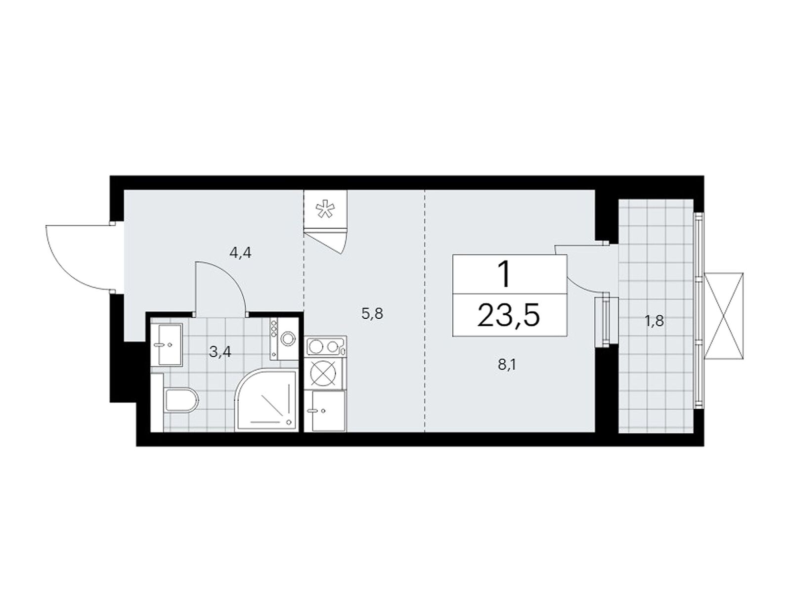 студия, 23.4 м2, ЖК «Бунинские Кварталы»