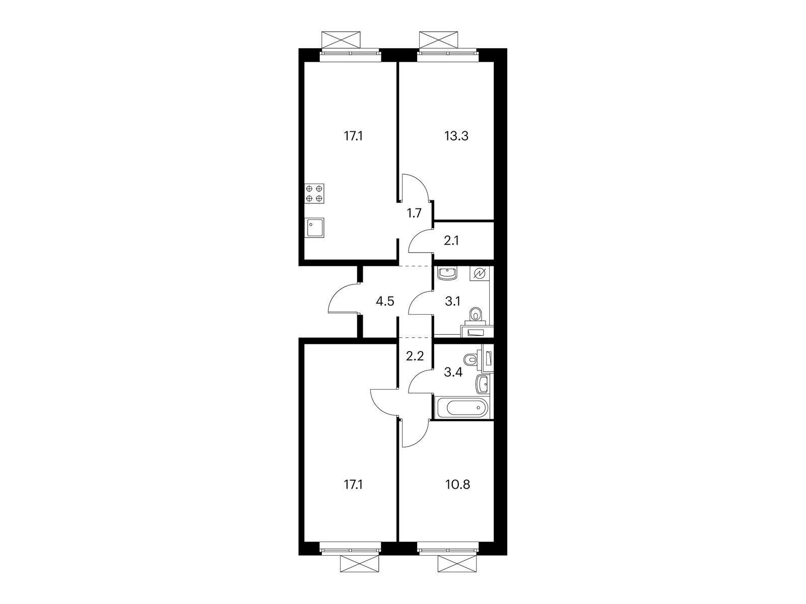 3-комнатная квартира, 75.3 кв.м, Мякинино парк