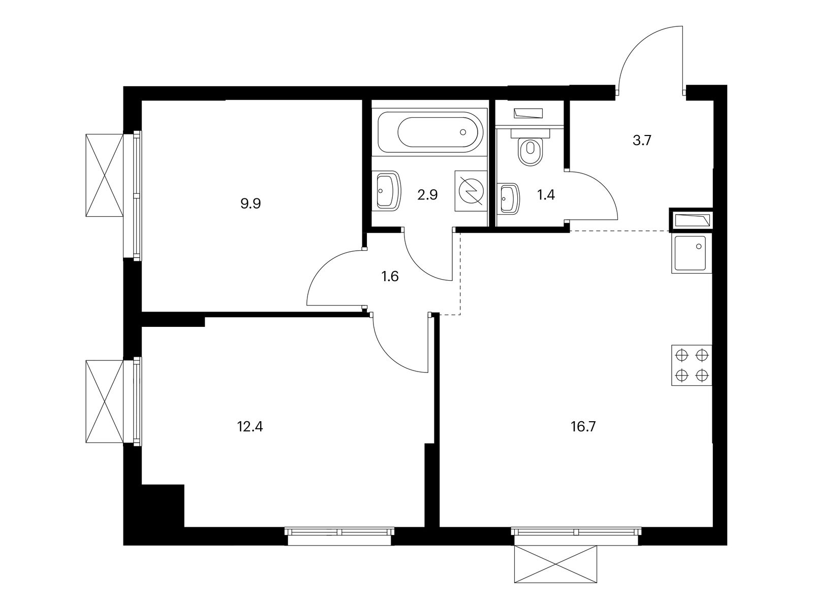 2-комнатная квартира, 48.6 кв.м, Римского-Корсакова 11
