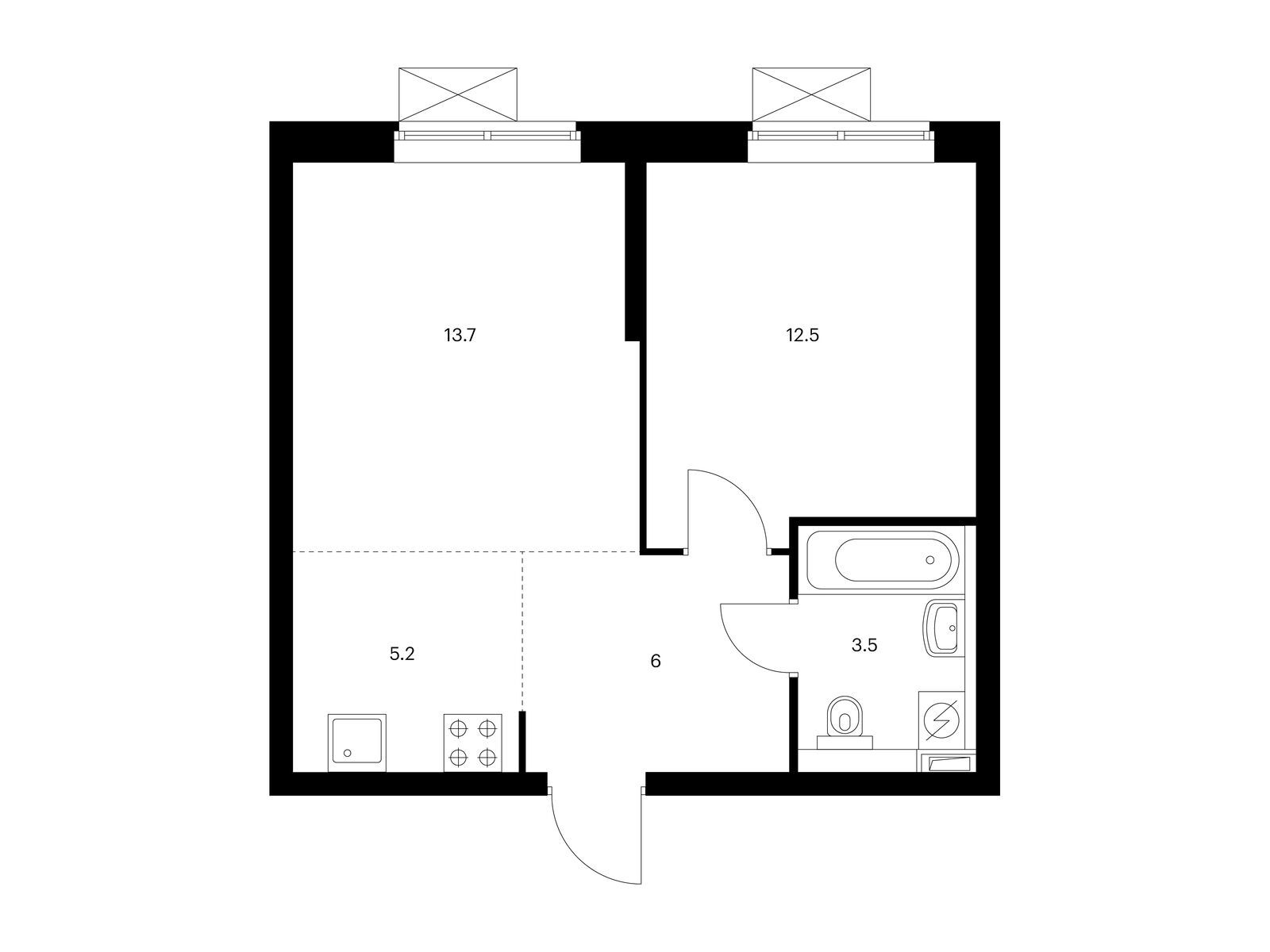 2-комнатная квартира, 40.9 кв.м, Сигнальный 16