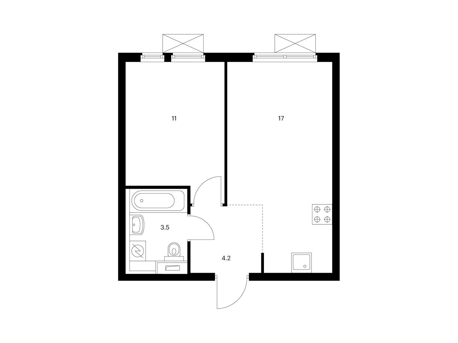 1-комнатная квартира, 35.7 кв.м, Второй Нагатинский