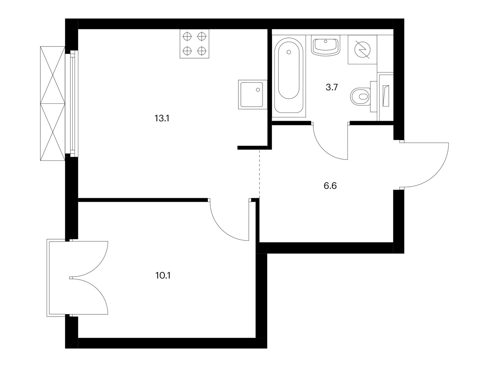 1-комнатная, 33.5 м2, Красноказарменная 15