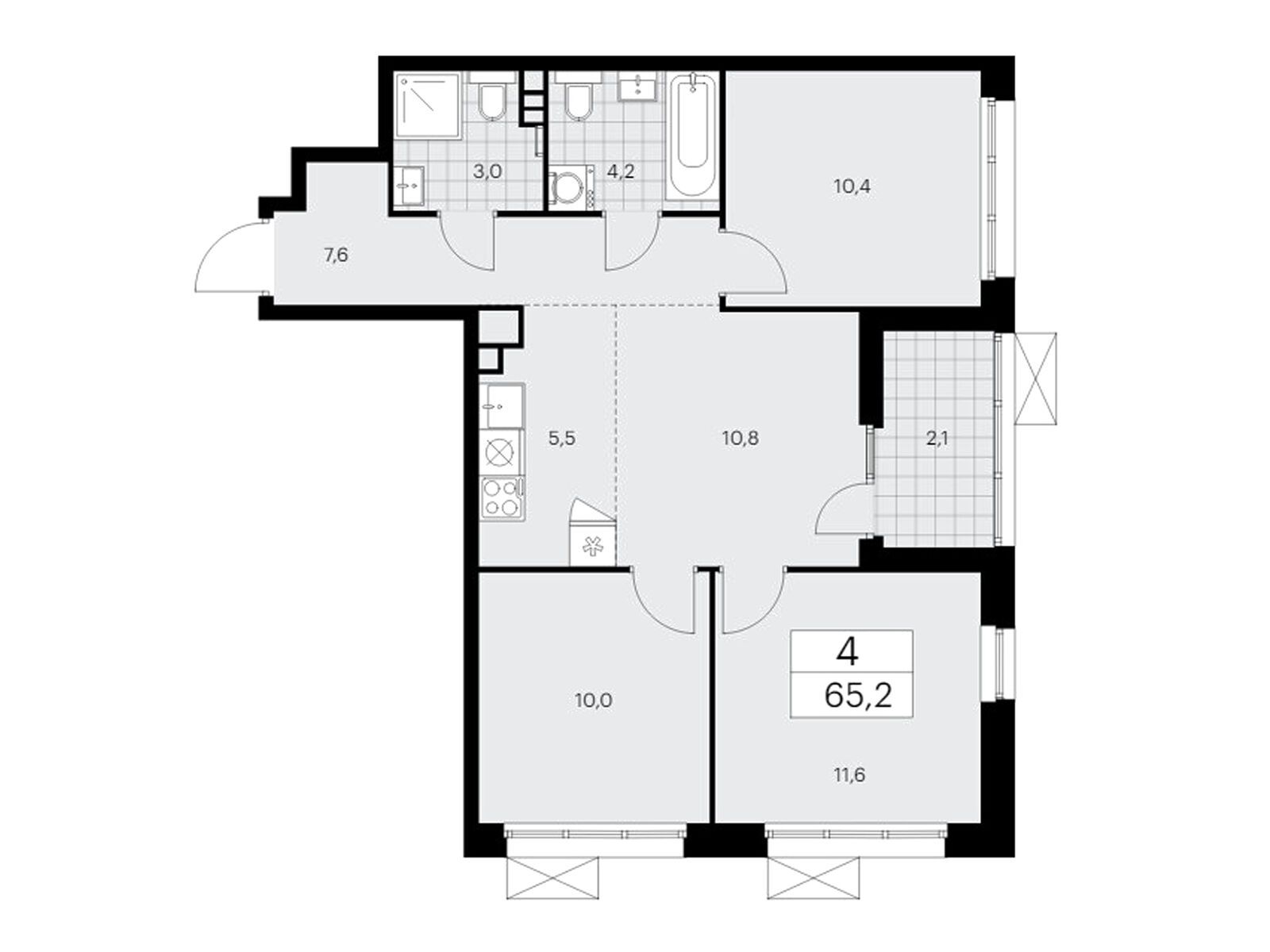 4-комнатная квартира, 65.2 кв.м, ЖК «Деснаречье» 4-комнатная квартира, 65.2 кв.м, ЖК «Деснаречье»