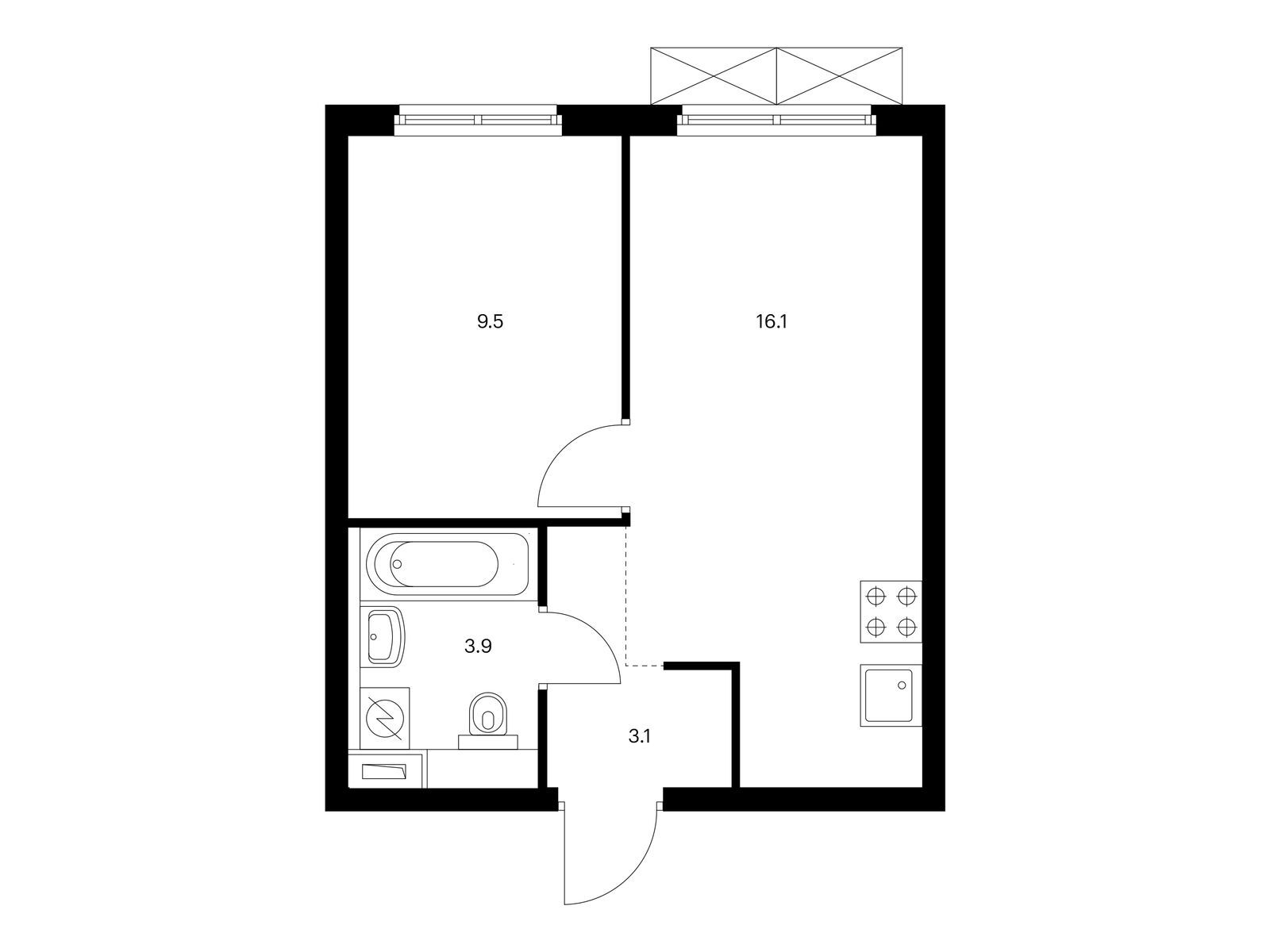 1-комнатная квартира, 32.6 кв.м, Руставели 14