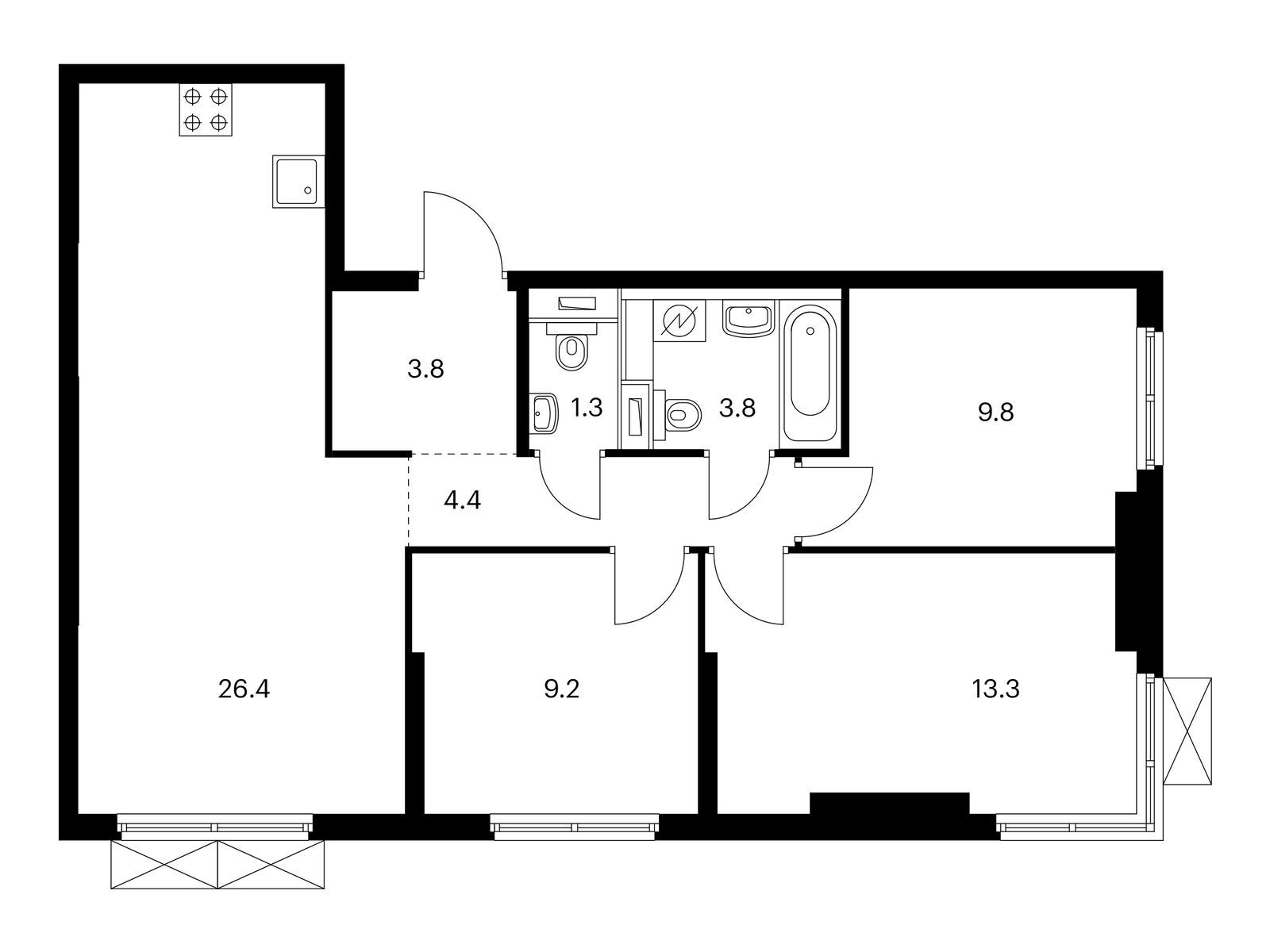 3-комнатная квартира, 72 кв.м, Руставели 14