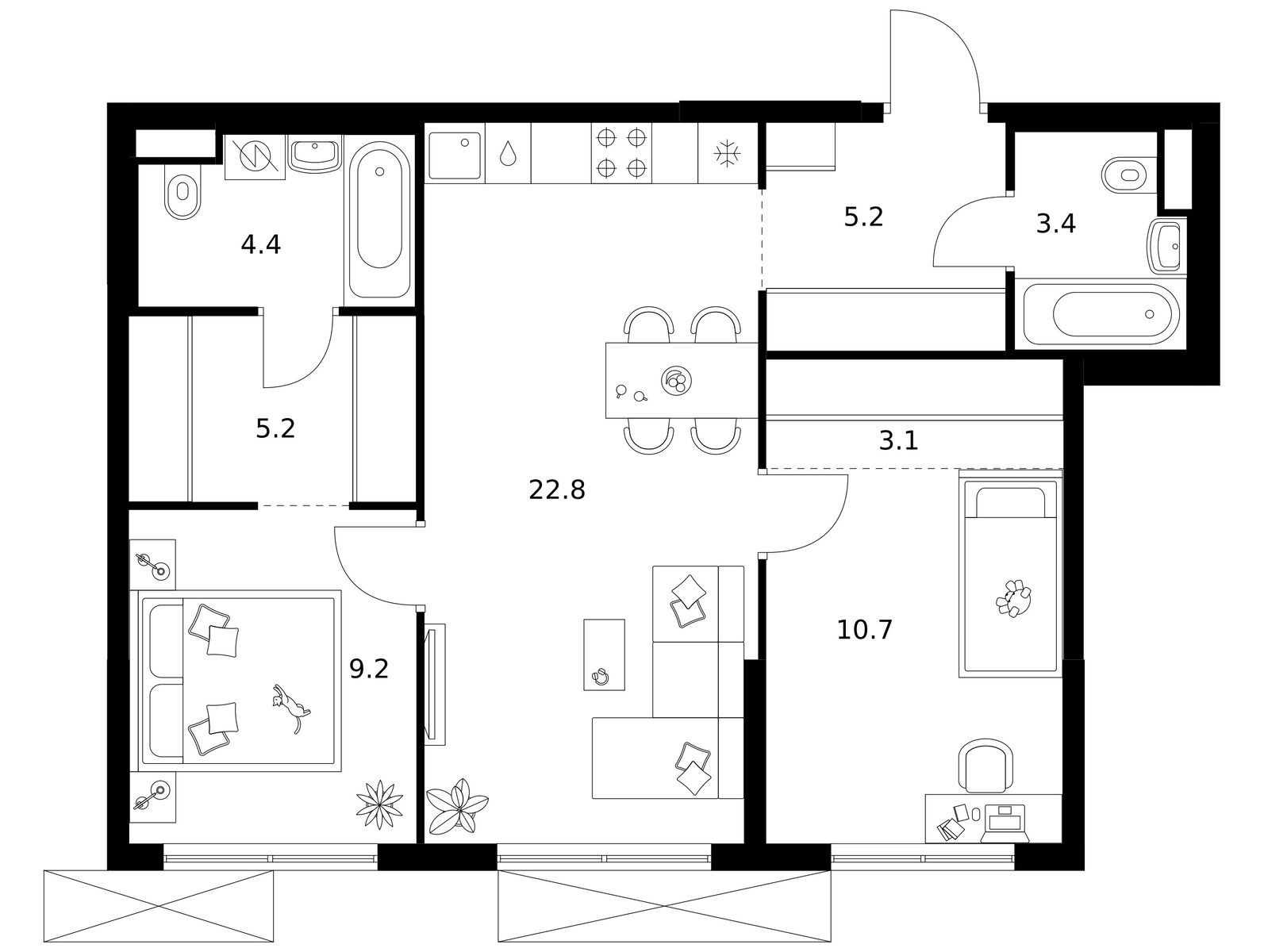 2-комнатная квартира, 64 кв.м, Кавказский бульвар 51