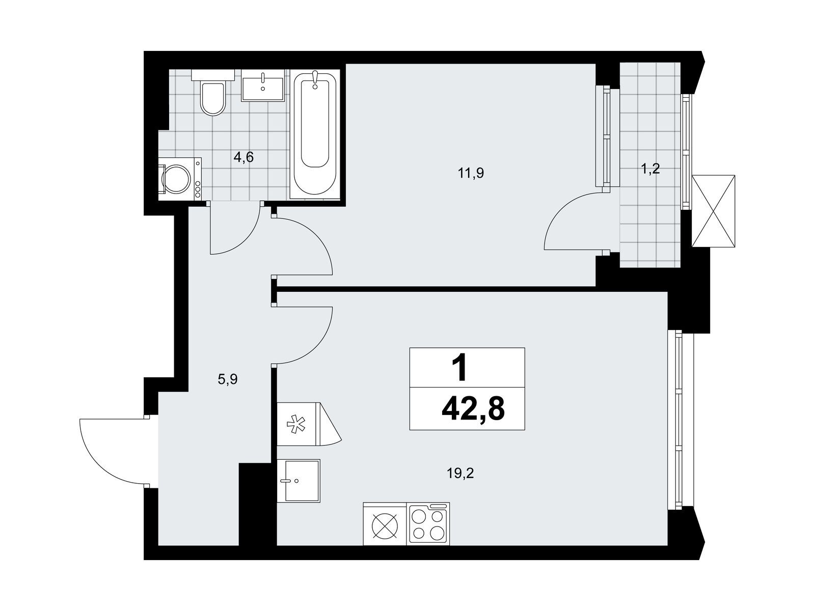 1-комнатная, 42.8 м2, ЖК «Деснаречье» 1-комнатная, 42.8 м2, ЖК «Деснаречье»