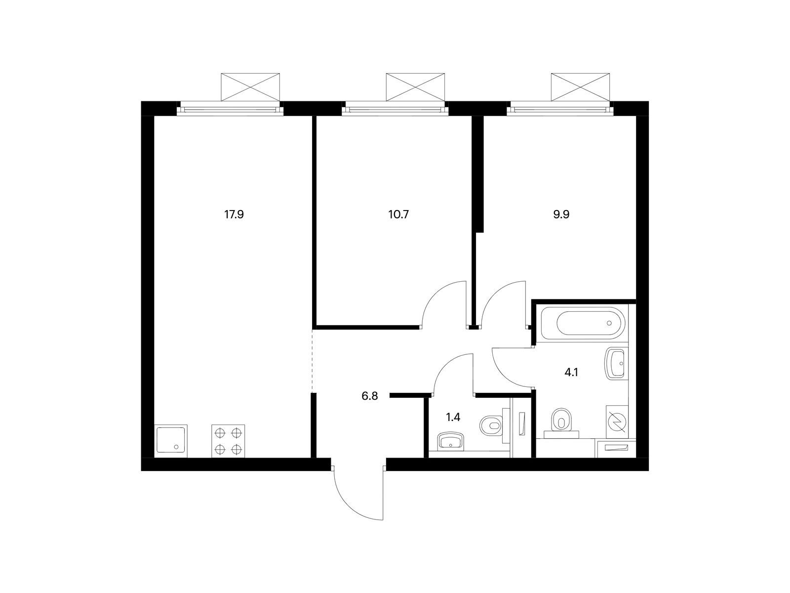 2-комнатная квартира, 50.8 кв.м, Сигнальный 16