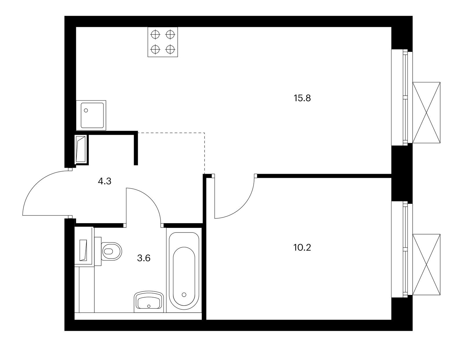 1-комнатная квартира, 33.9 кв.м, Римского-Корсакова 11