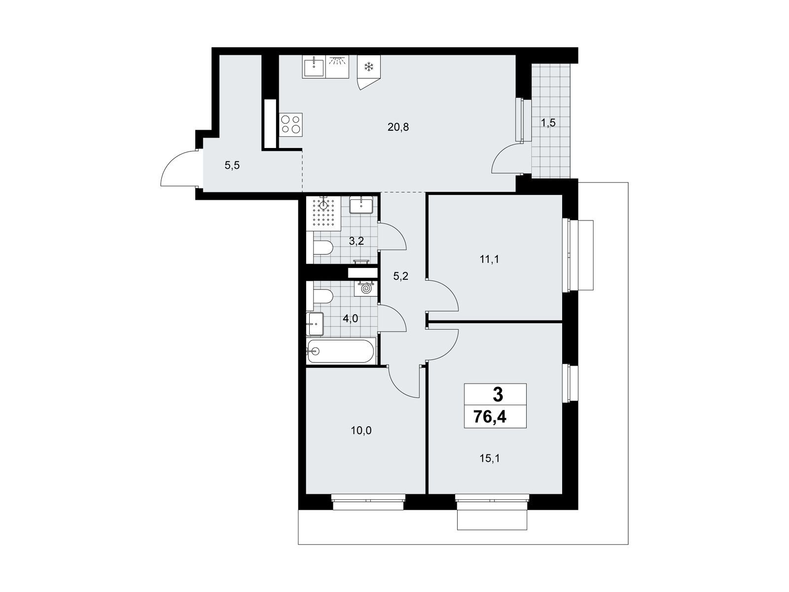 3-комнатная квартира, 76.4 кв.м, ЖК «Деснаречье» 3-комнатная квартира, 76.4 кв.м, ЖК «Деснаречье»