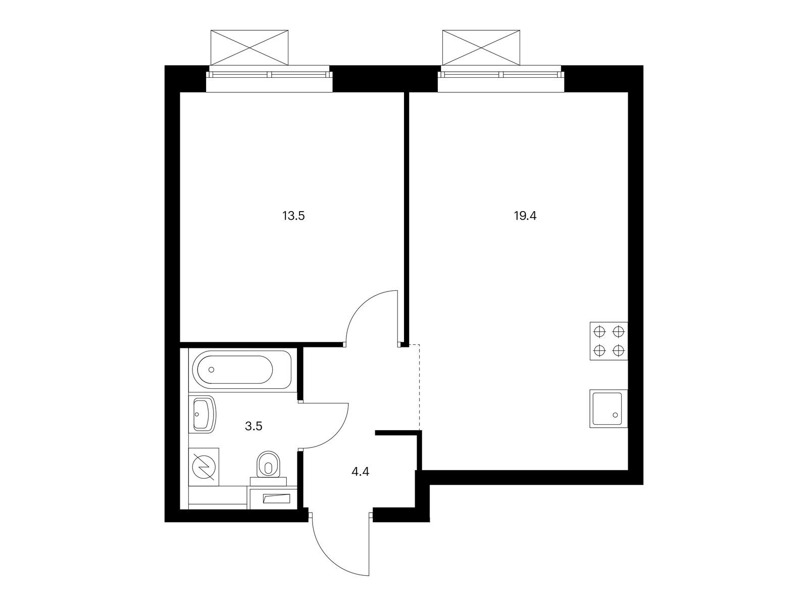 1-комнатная квартира, 40.8 кв.м, Полярная 25