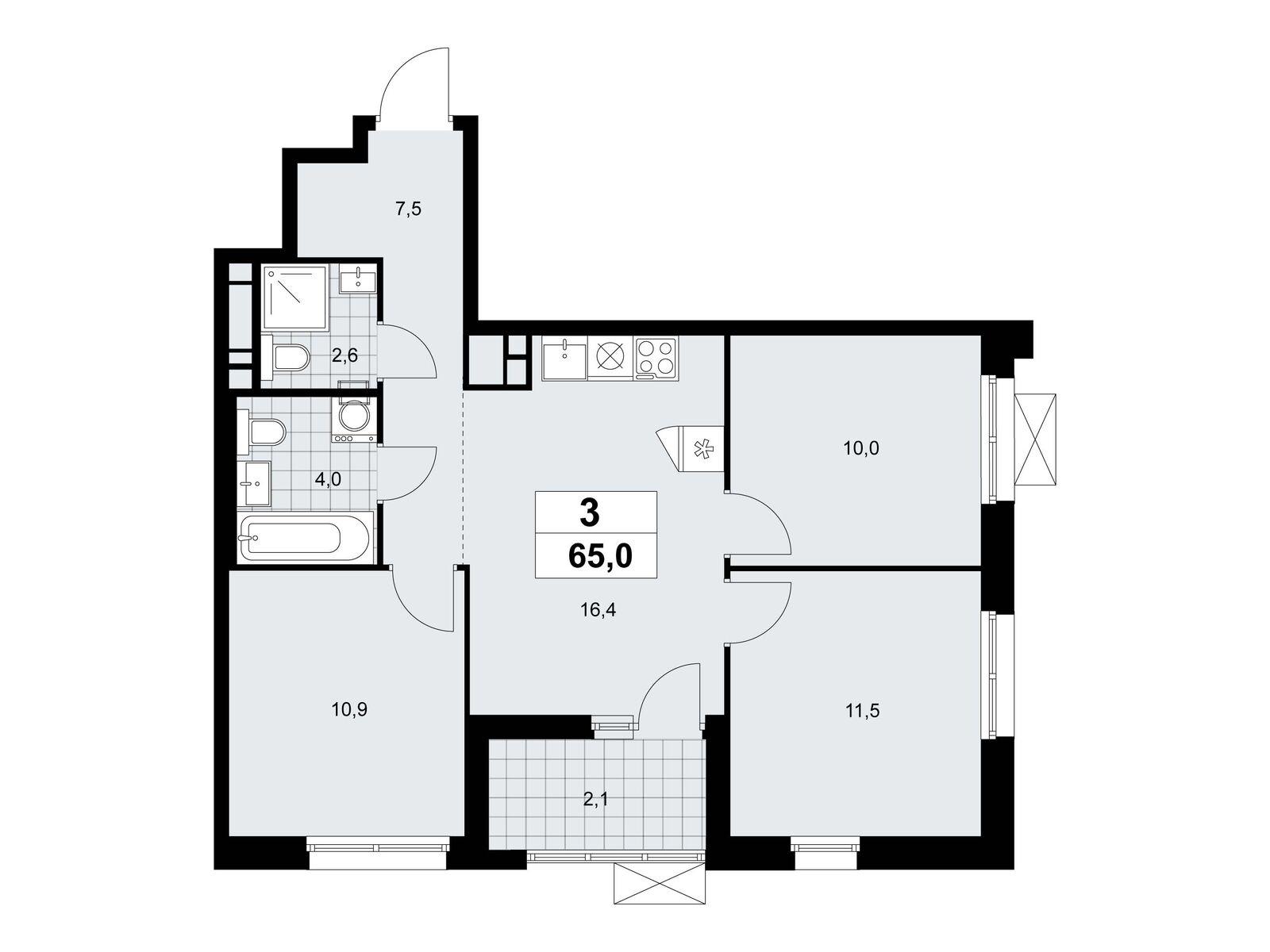 3-комнатная, 65 м2, ЖК «Прокшино» 3-комнатная, 65 м2, ЖК «Прокшино»