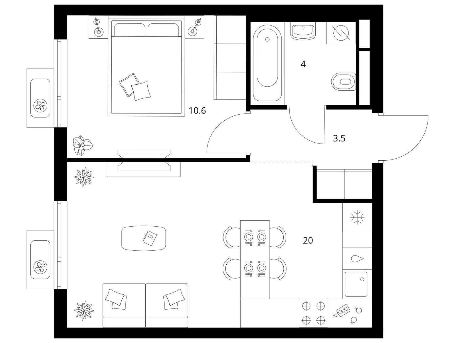 1-комнатная квартира, 38.1 кв.м, Ярославский квартал