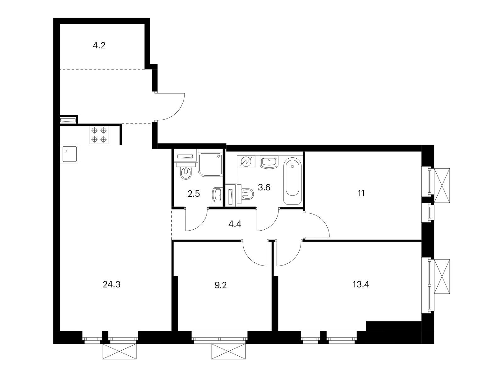 3-комнатная квартира, 77.7 кв.м, Перовское 2