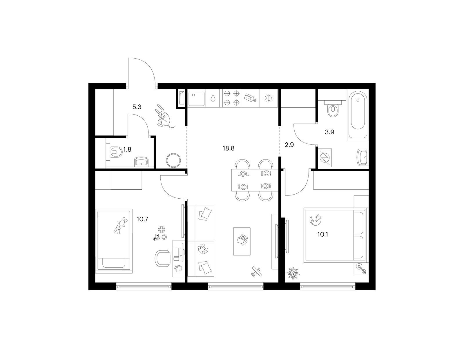 2-комнатная квартира, 53.5 кв.м, Кронштадтский 9