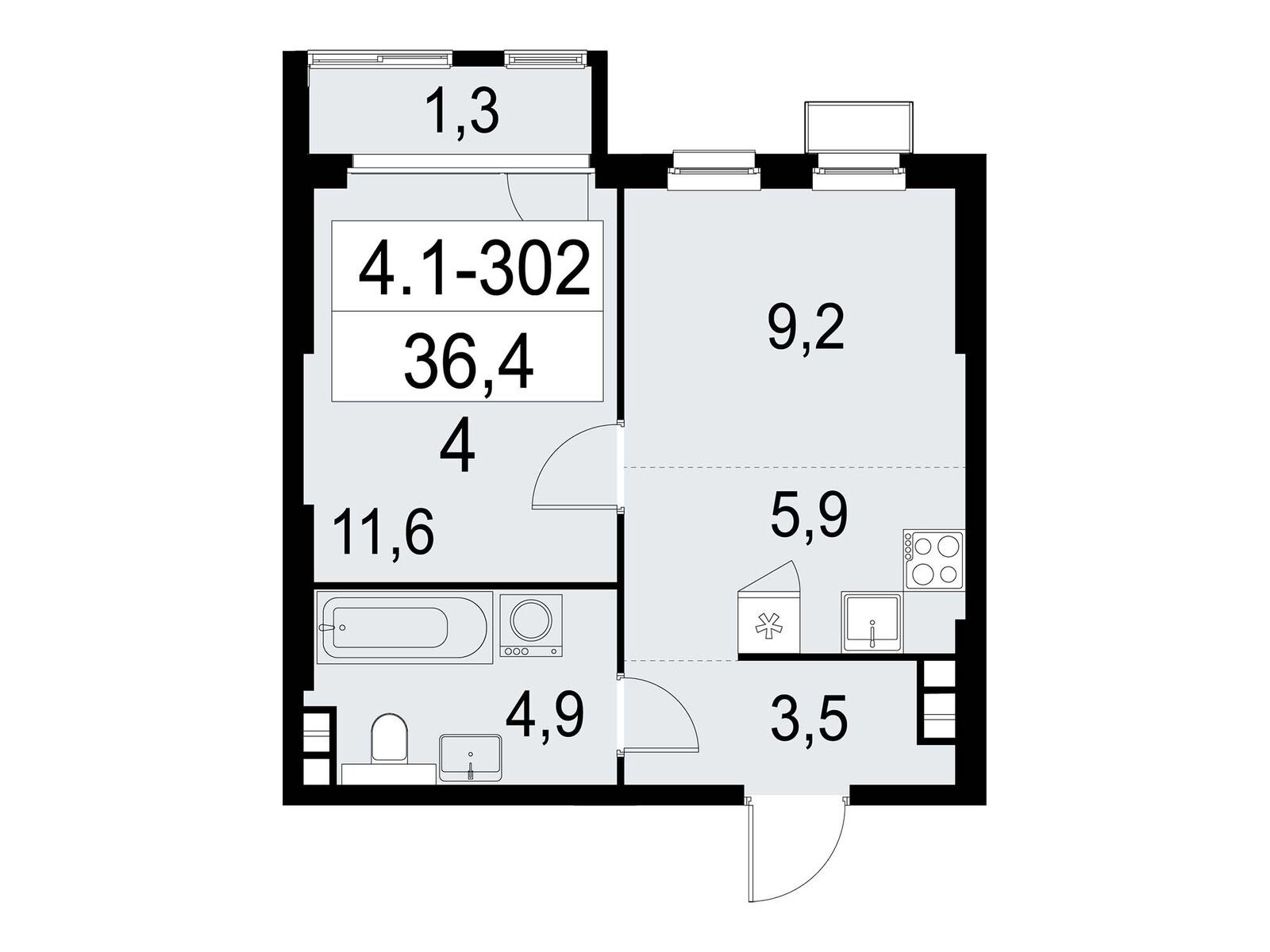 2-комнатная, 36.4 м2, ЖК «Южные сады» 2-комнатная, 36.4 м2, ЖК «Южные сады»