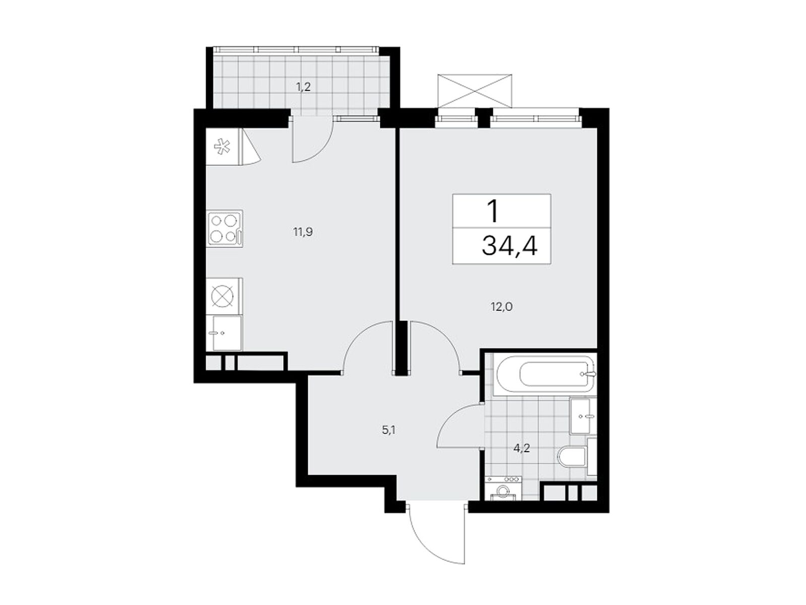 1-комнатная квартира, 34.2 кв.м, ЖК «Деснаречье»