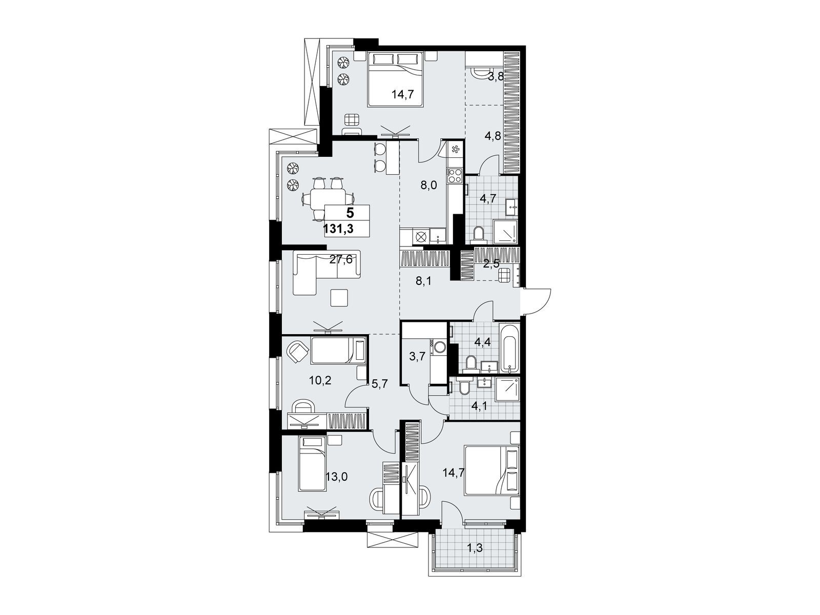 5-комнатная квартира, 131.3 кв.м, ЖК «Дзен-кварталы»