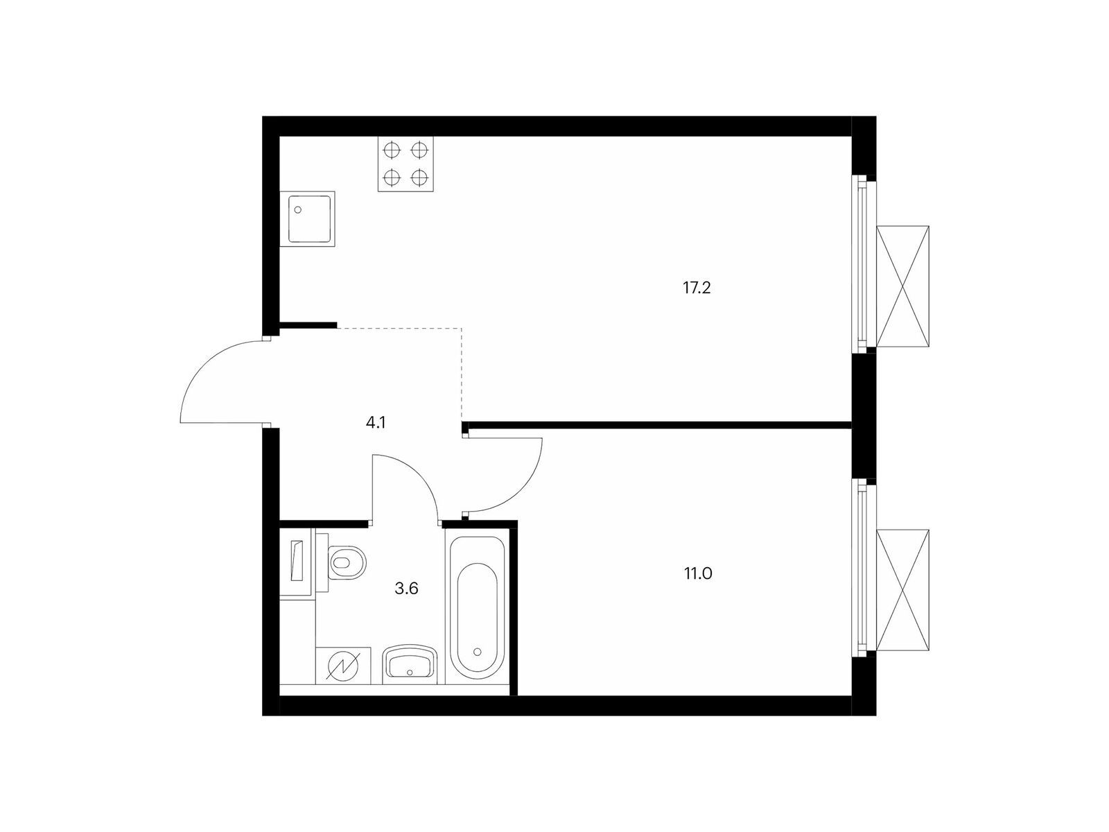 1-комнатная квартира, 35.9 кв.м, Митинский лес