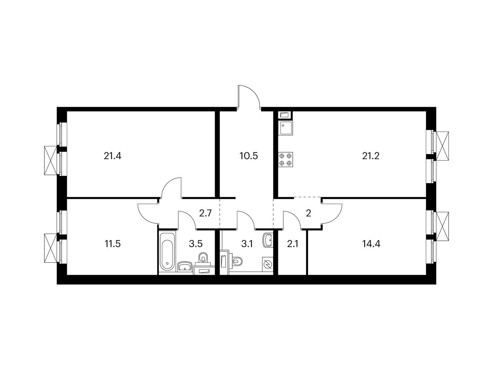 3-комнатная квартира, 92.4 кв.м, Мякинино парк