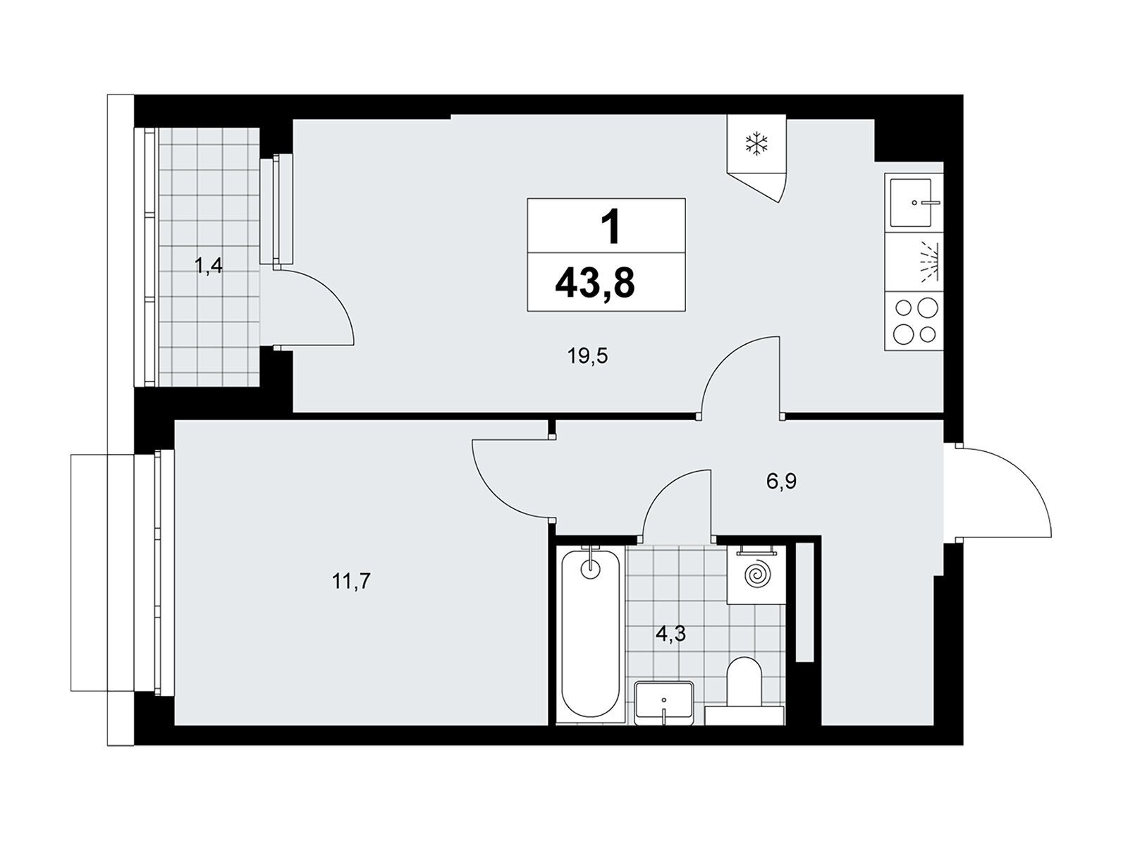 1-комнатная, 43.8 м², 3 этаж из 15, ЖК «Деснаречье» 1-комнатная, 43.8 м², 3 этаж из 15, ЖК «Деснаречье»