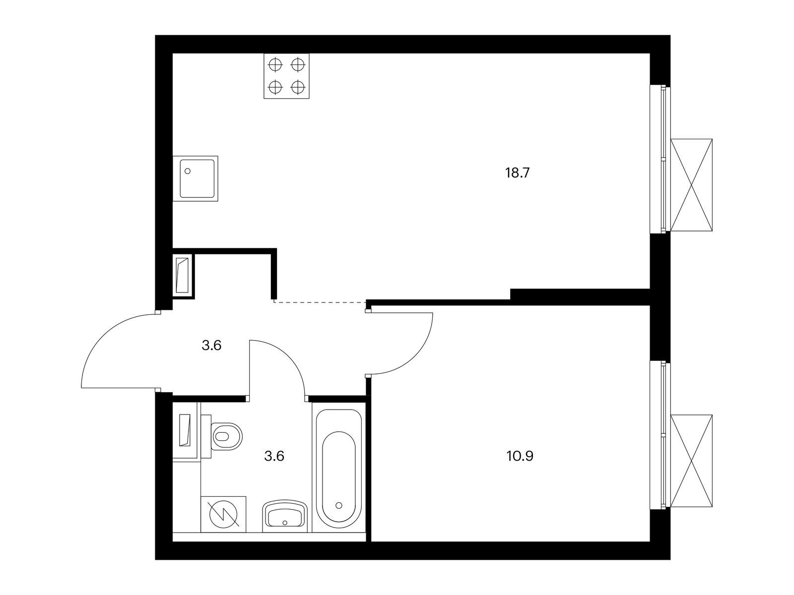 1-комнатная квартира, 36.8 кв.м, Большая Очаковская 2