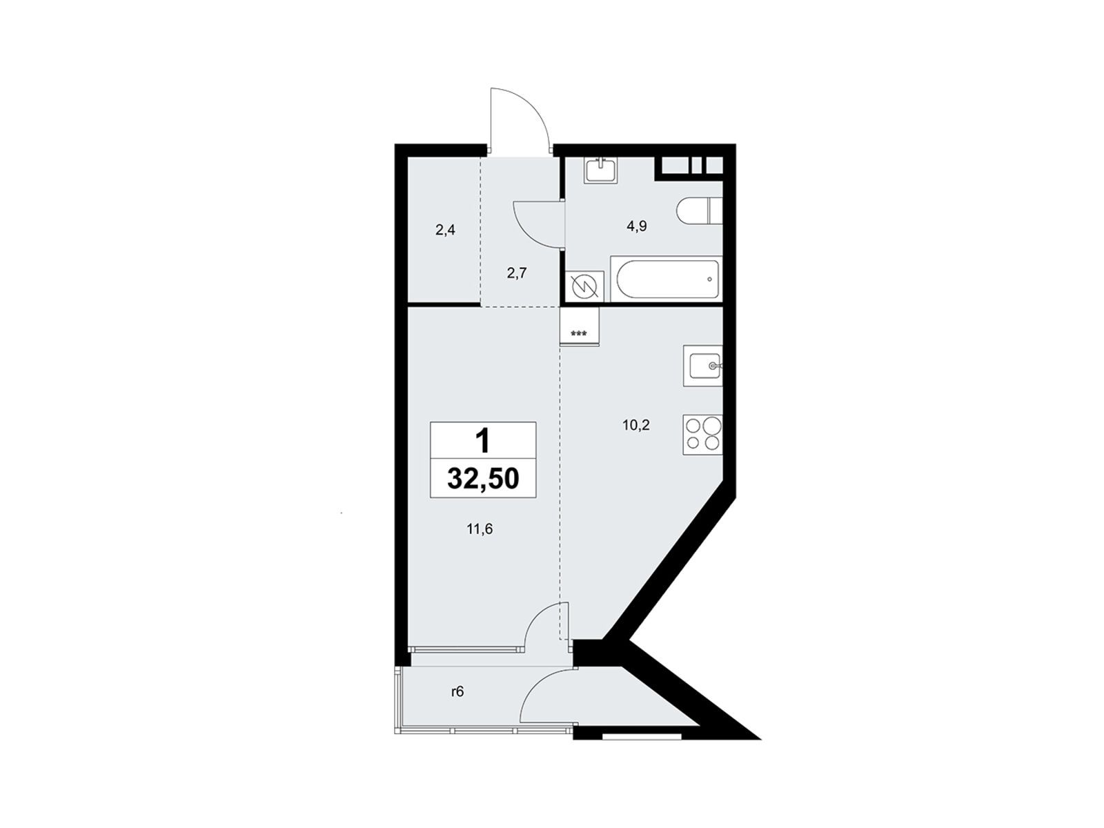 студия, 32.4 м2, «Дом на Зорге»