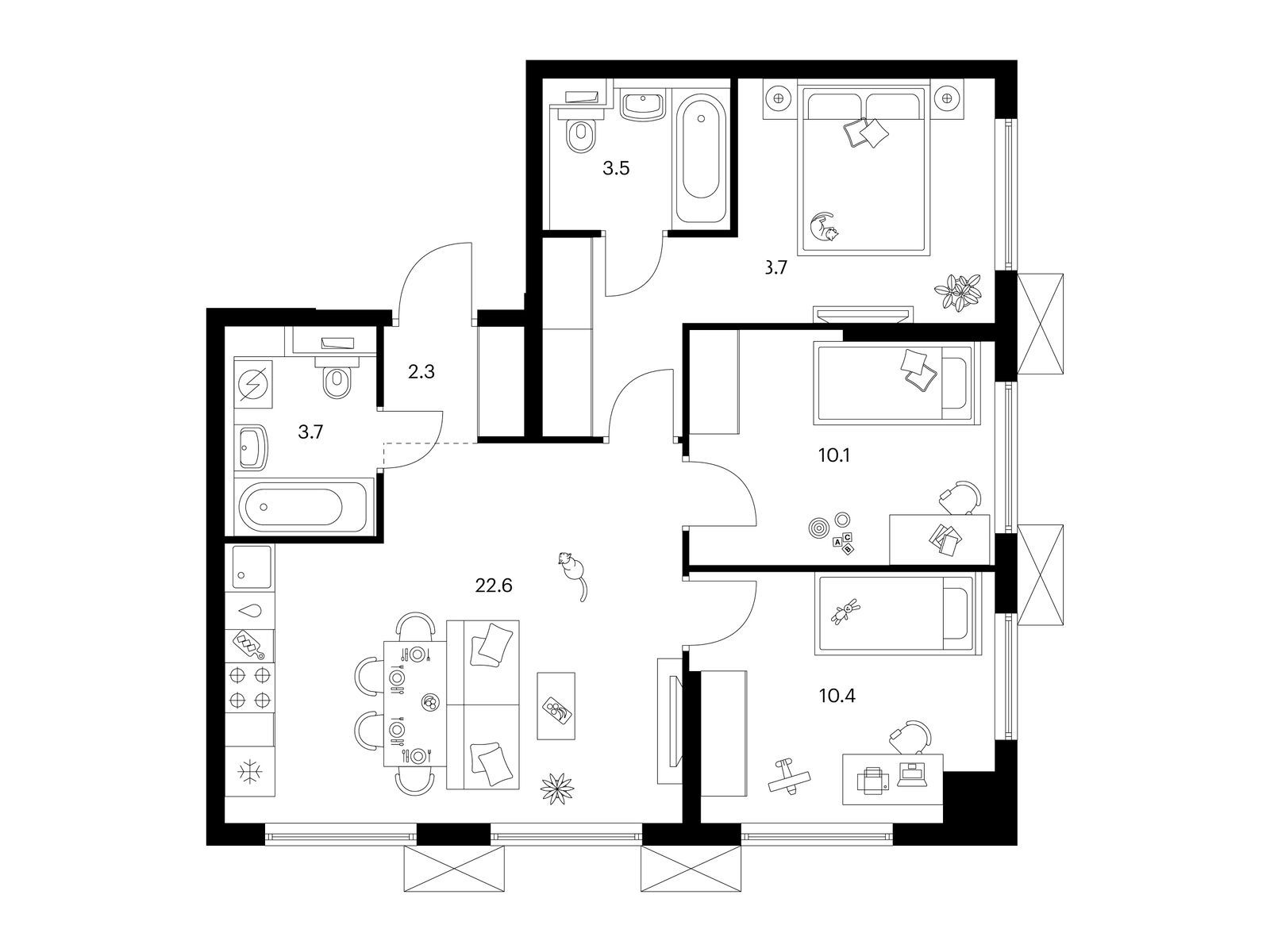 3-комнатная квартира, 66.3 кв.м, Томилинский бульвар