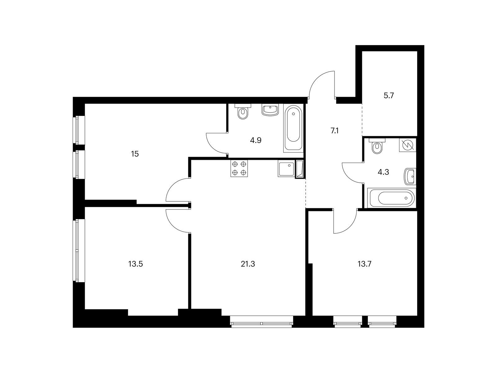 3-комнатная квартира, 85.5 кв.м, Кронштадтский 9